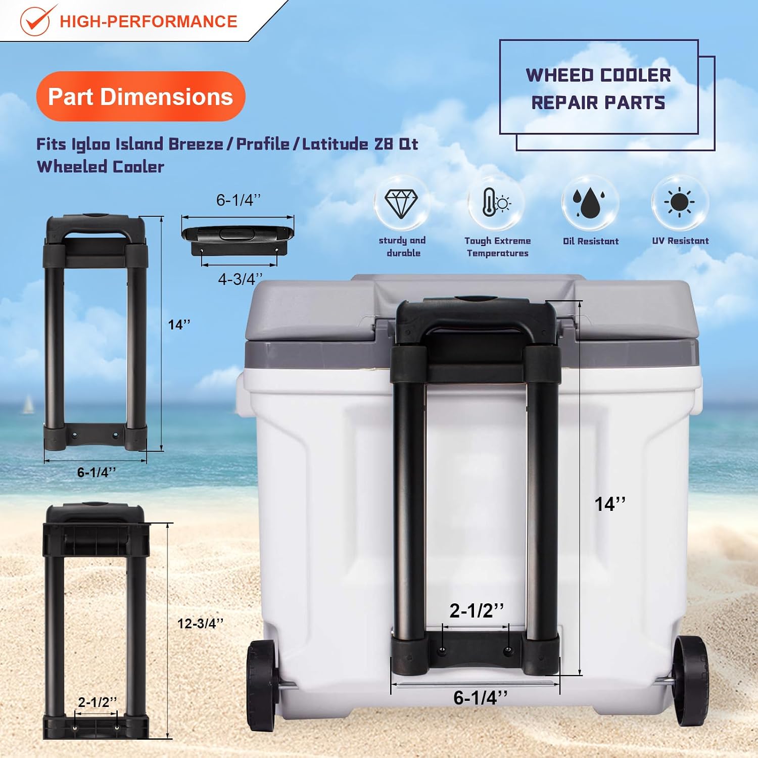 Detalle de LBB-Parts クーラーボックス用伸縮交換ハンドル Igloo Island Breeze 28〜54QT対応