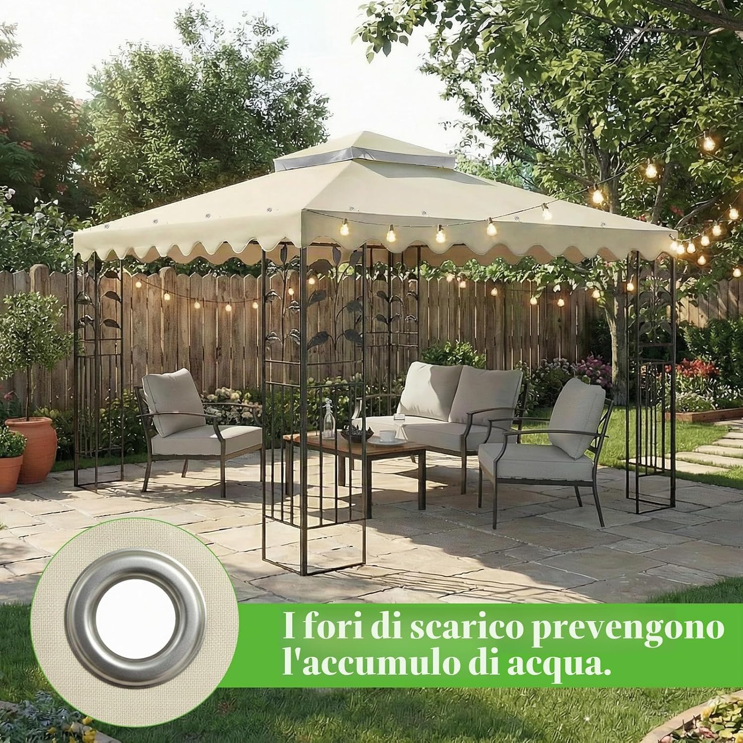 Detalle de OKYUK Tetto di ricambio per gazebo 3x3 m con rete traspirante, doppio tetto impermeabile e fori di drenaggio