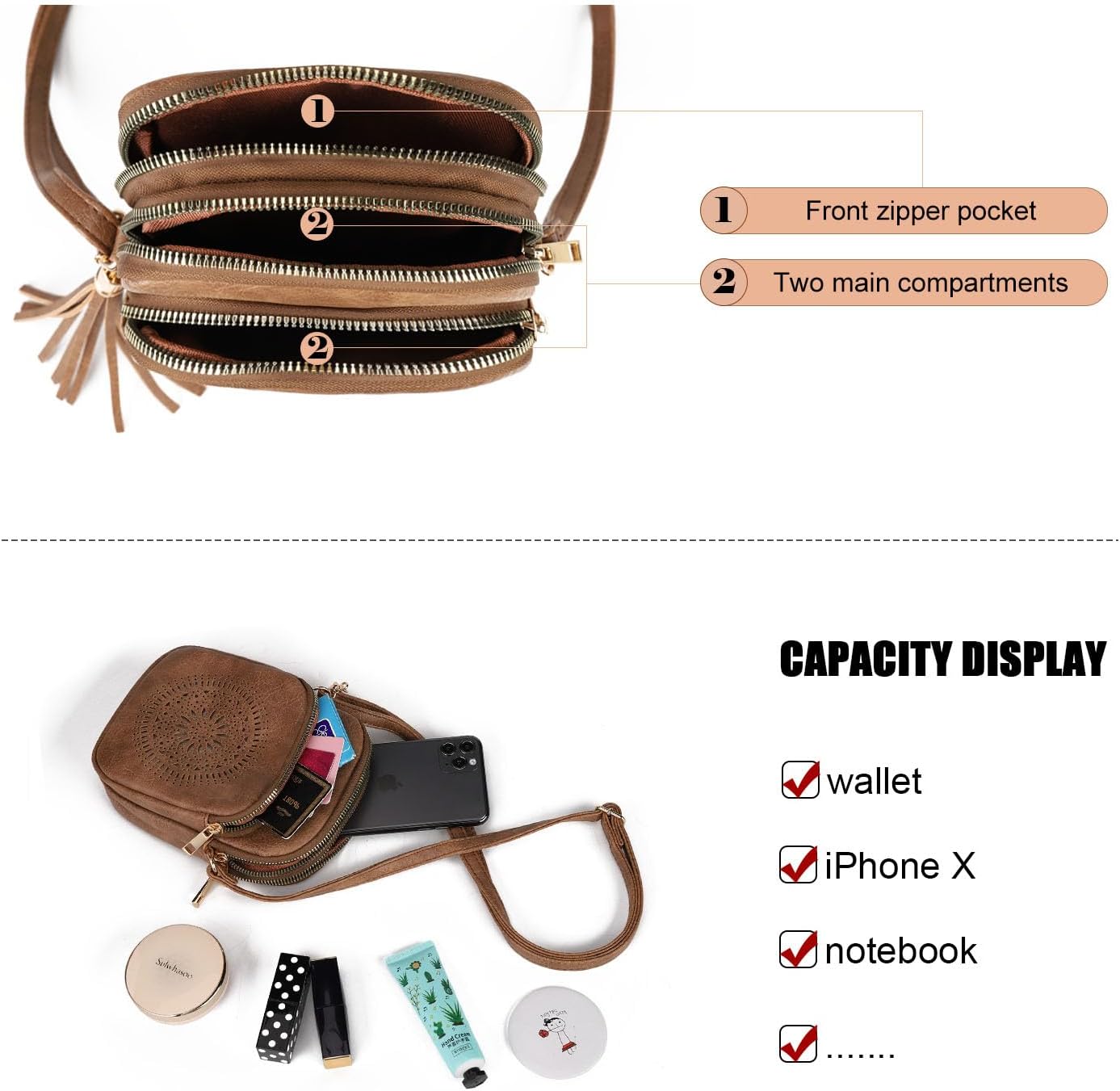 Thumbnail 4 de GLITZALL Small Crossbody Phone Bag in PU faux leather with tassel detail