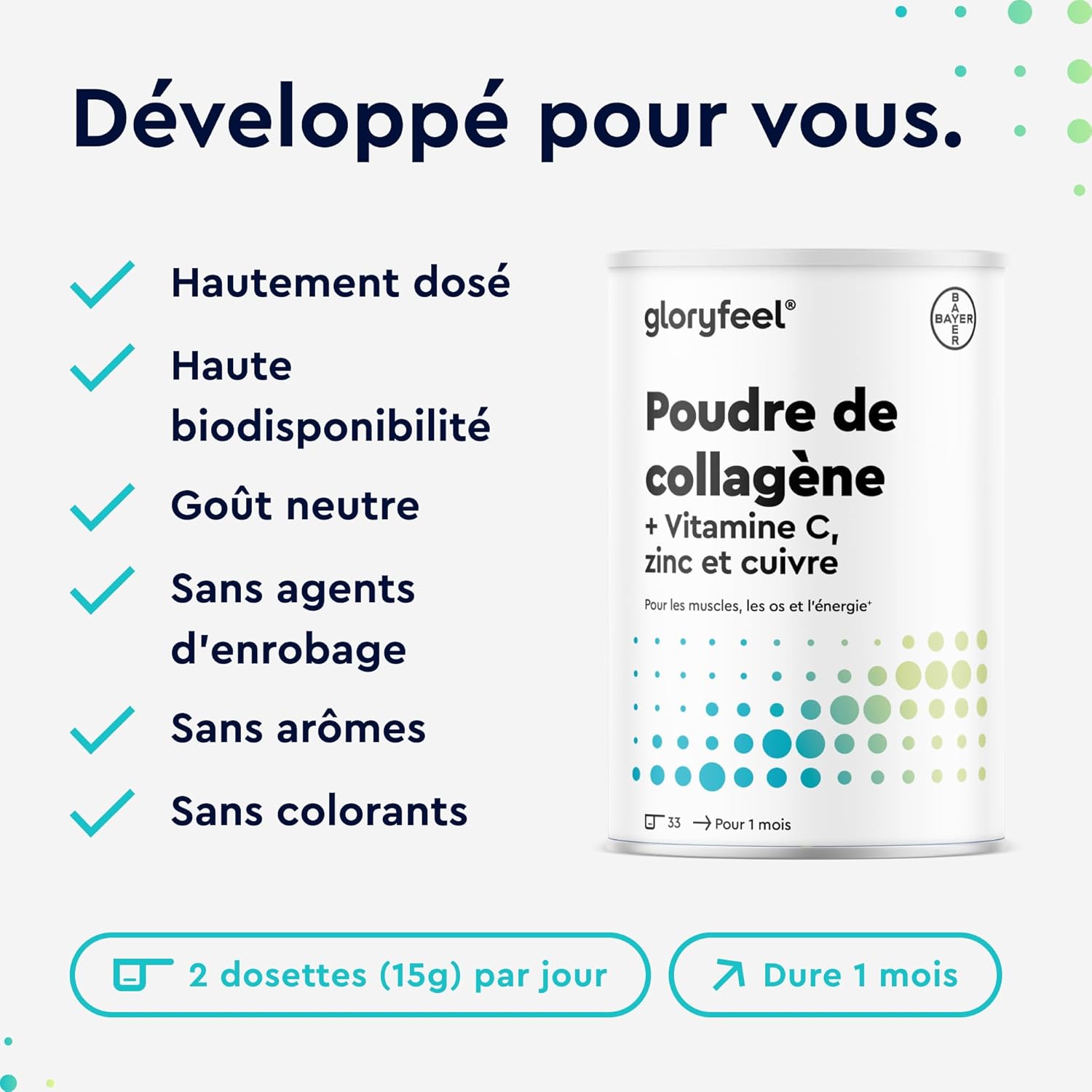 Thumbnail 4 de Poudre de Collagène 500 g Sans Saveur – gloryfeel, 12 500 mg par dose avec Vitamine C, Zinc et Cuivre