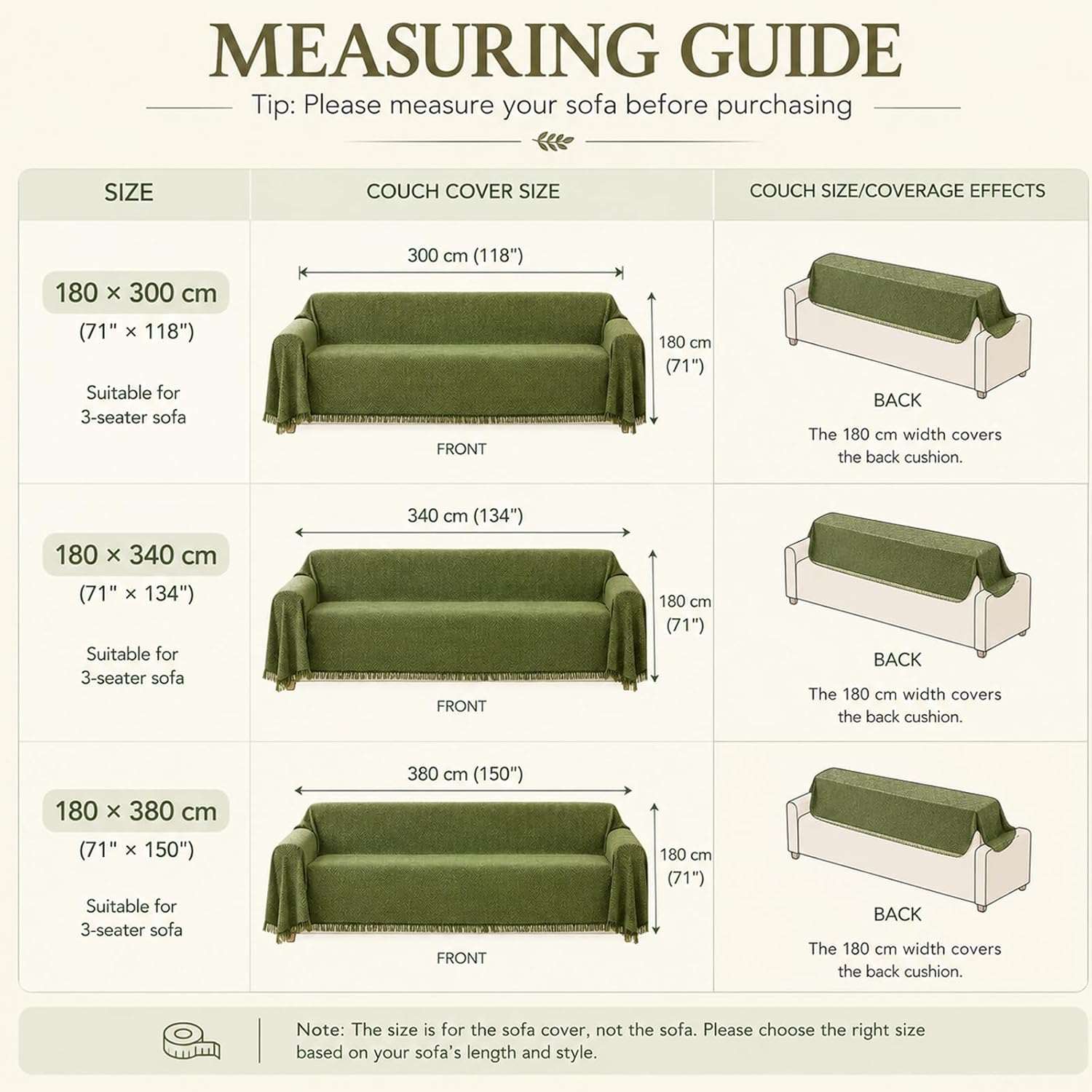 Thumbnail 5 de YHUKB Thick Chenille Sofa Cover, Green Geometric, 71 x 134 in