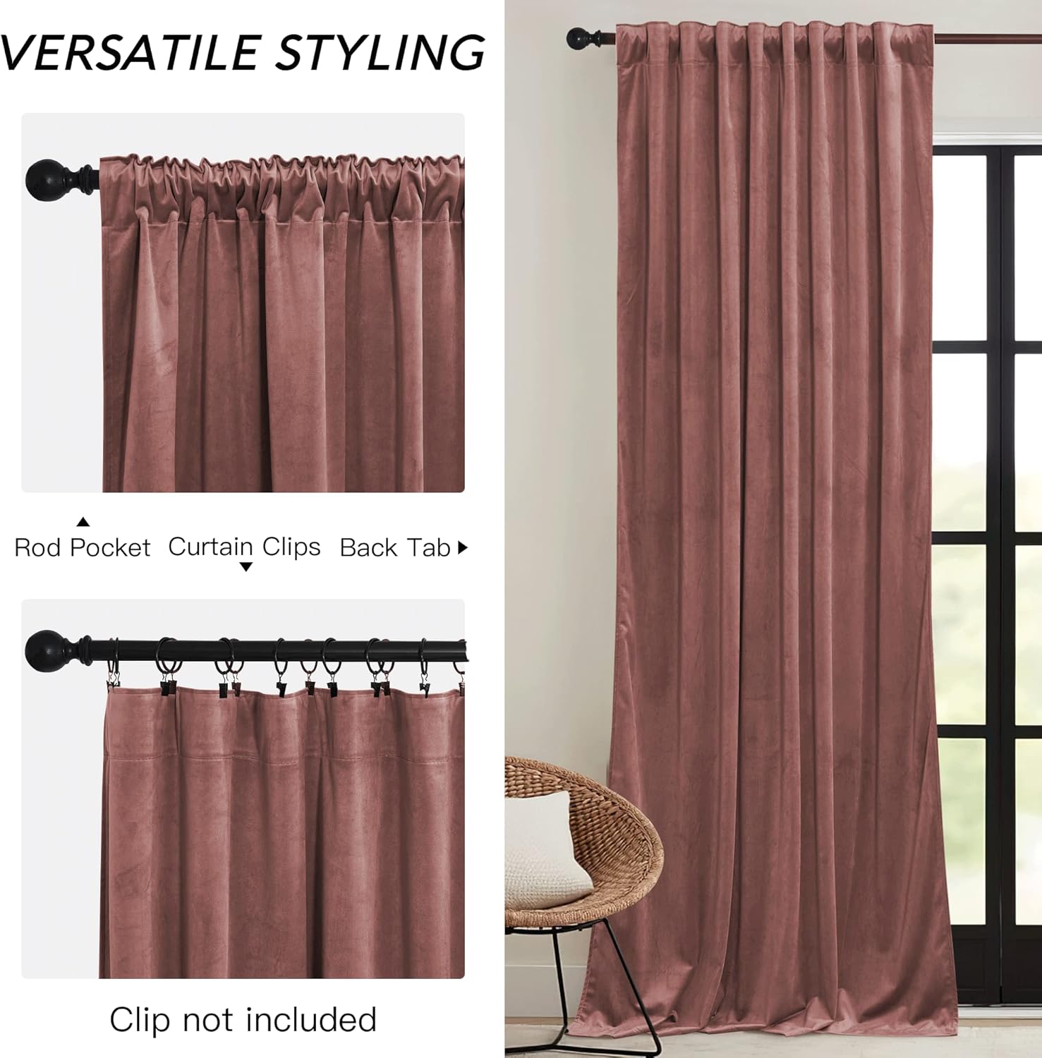 Thumbnail 2 de RYB HOME Dusty Pink Velvet Curtains – 84 Inch, 2 Panels (104” Wide Total) for Room Darkening & Energy Efficiency