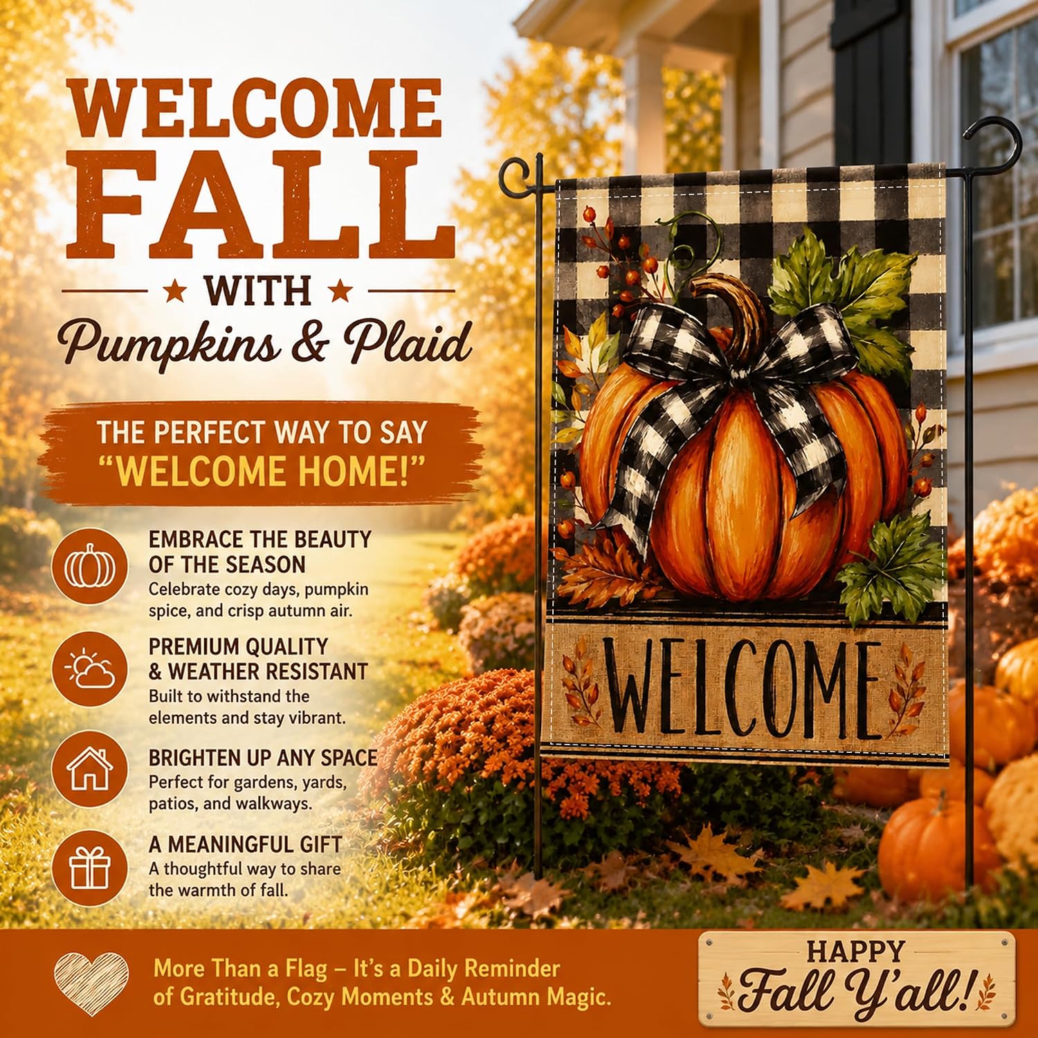 Detalle de Pumpkin Welcome Garden Flag 12 x 18 inches