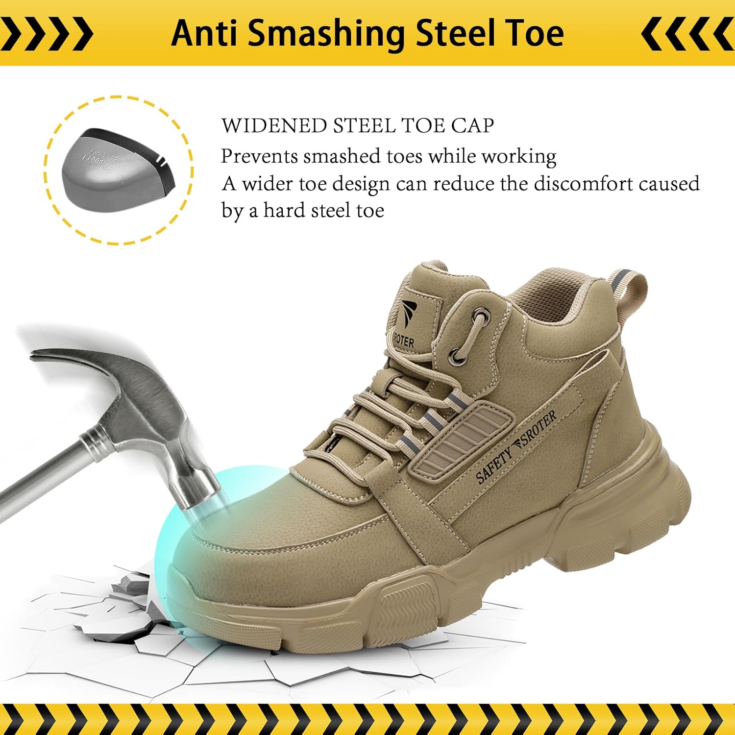 Detalle de SROTER Steel Toe Cap Boots for Men and Women – Waterproof, Breathable, Lightweight Safety Shoes