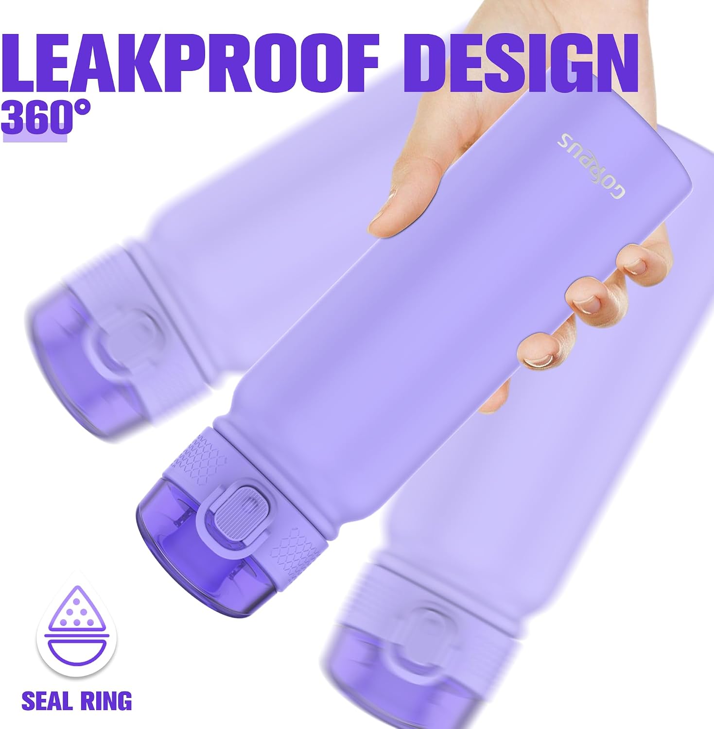 Detalle de GOPPUS 600ml Insulated Water Bottle with Spout Lid (No Straw) – Leakproof Stainless Steel, Purple