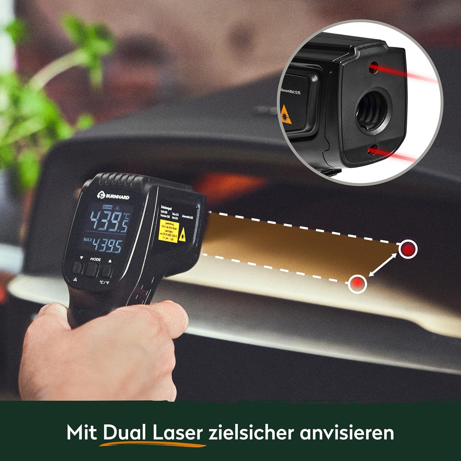 Detalle de BURNHARD Infrarot-Thermometer mit Dual-Laser, -50 bis 550 °C und Hold-Funktion