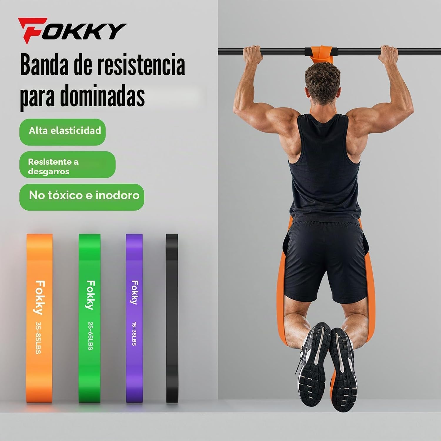 Thumbnail 3 de Fokky Gomas Elasticas de Musculacion – 4 Niveles, con Anclaje de Puerta y Protectores