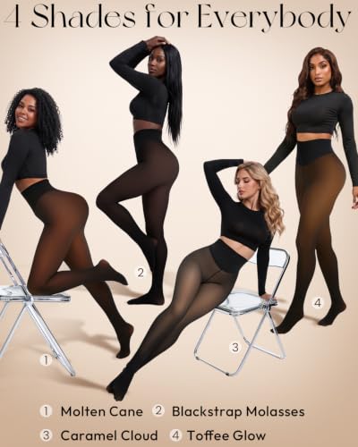 Detalle de Tyusatu Fleece-Lined Thermal Tights with V-Shaped Waist and Sheer Finish