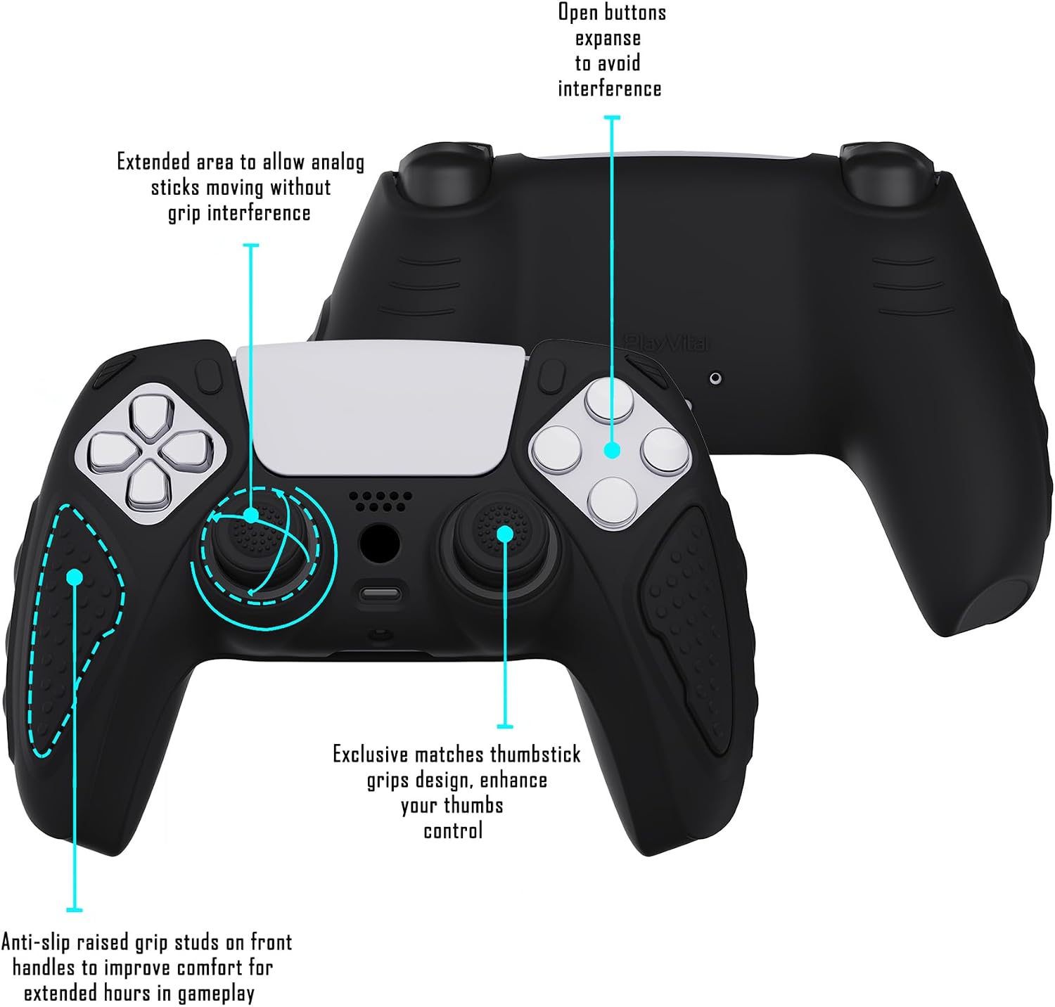 Detalle de playvital Black Knight Edition silicone cover for PS5 controller
