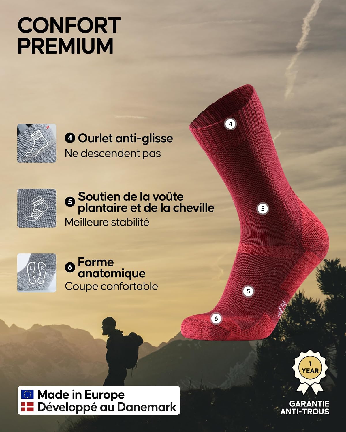 Thumbnail 2 de DANISH ENDURANCE Hiking Classic Chaussettes de randonnée