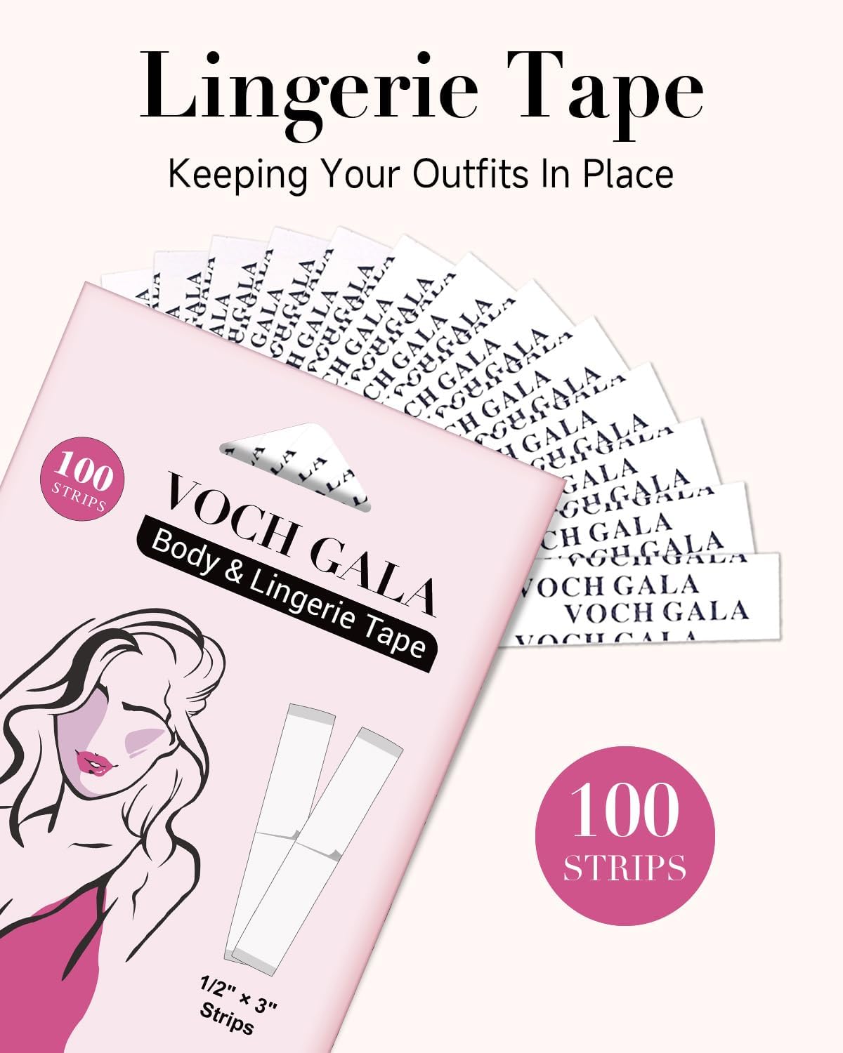 Thumbnail 1 de VOCH GALA Double Sided Tape for Clothes & Body (100 Strips) — Hypoallergenic, Low-Residue Hold for Bridal & Everyday Wear