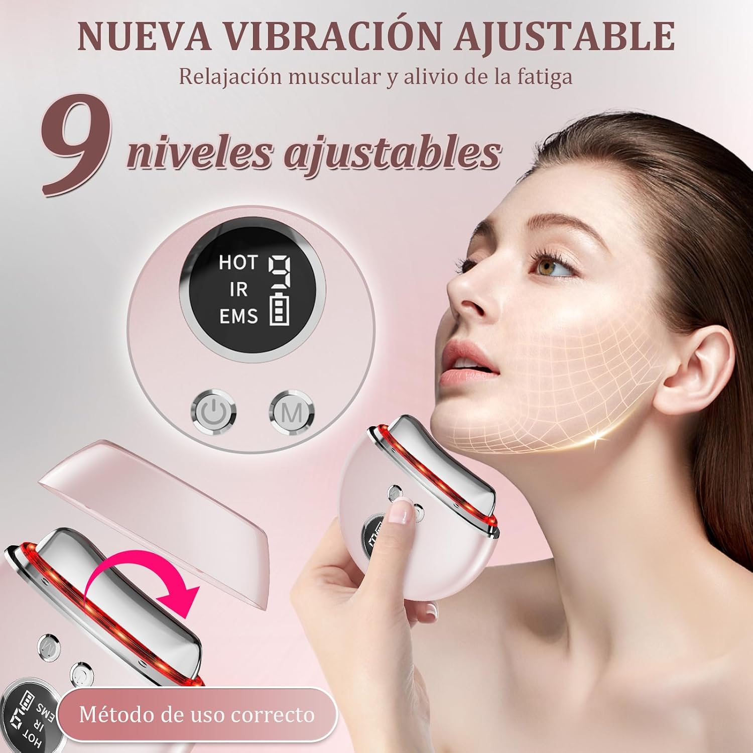 Detalle 2 de Masajeador Facial Antiarrugas 9 niveles EMS 45℃