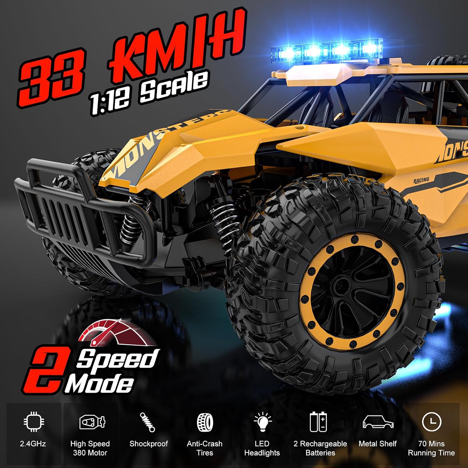Detalle 2 de BLUEJAY 1809 RC Monster Truck, 2.4GHz, 33 km/h, LED Lights