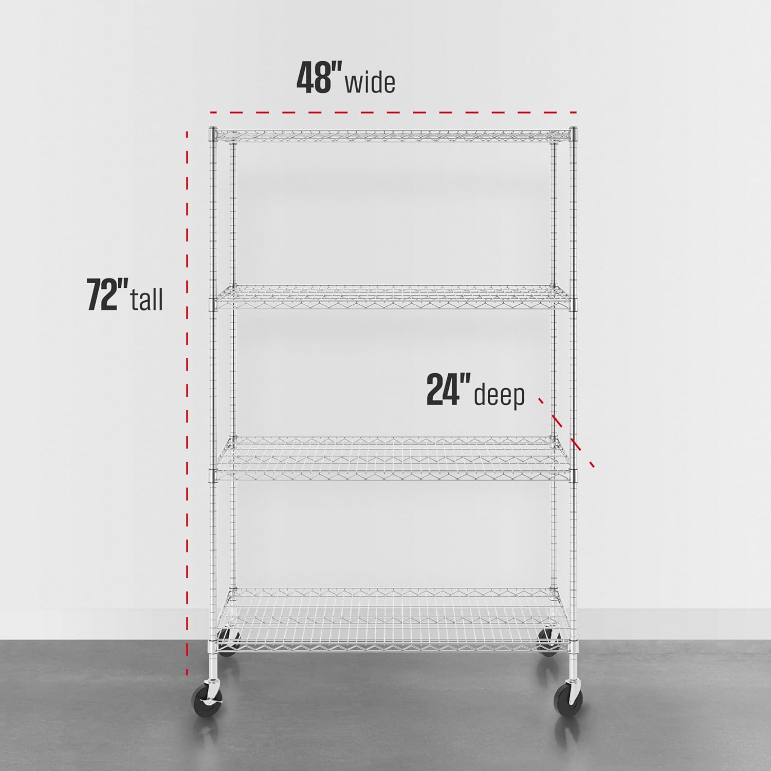 Thumbnail 2 de SafeRacks WS1 4-Tier Wire Shelving, 48 x 24 x 72 in, Wheels, Zinc Finish