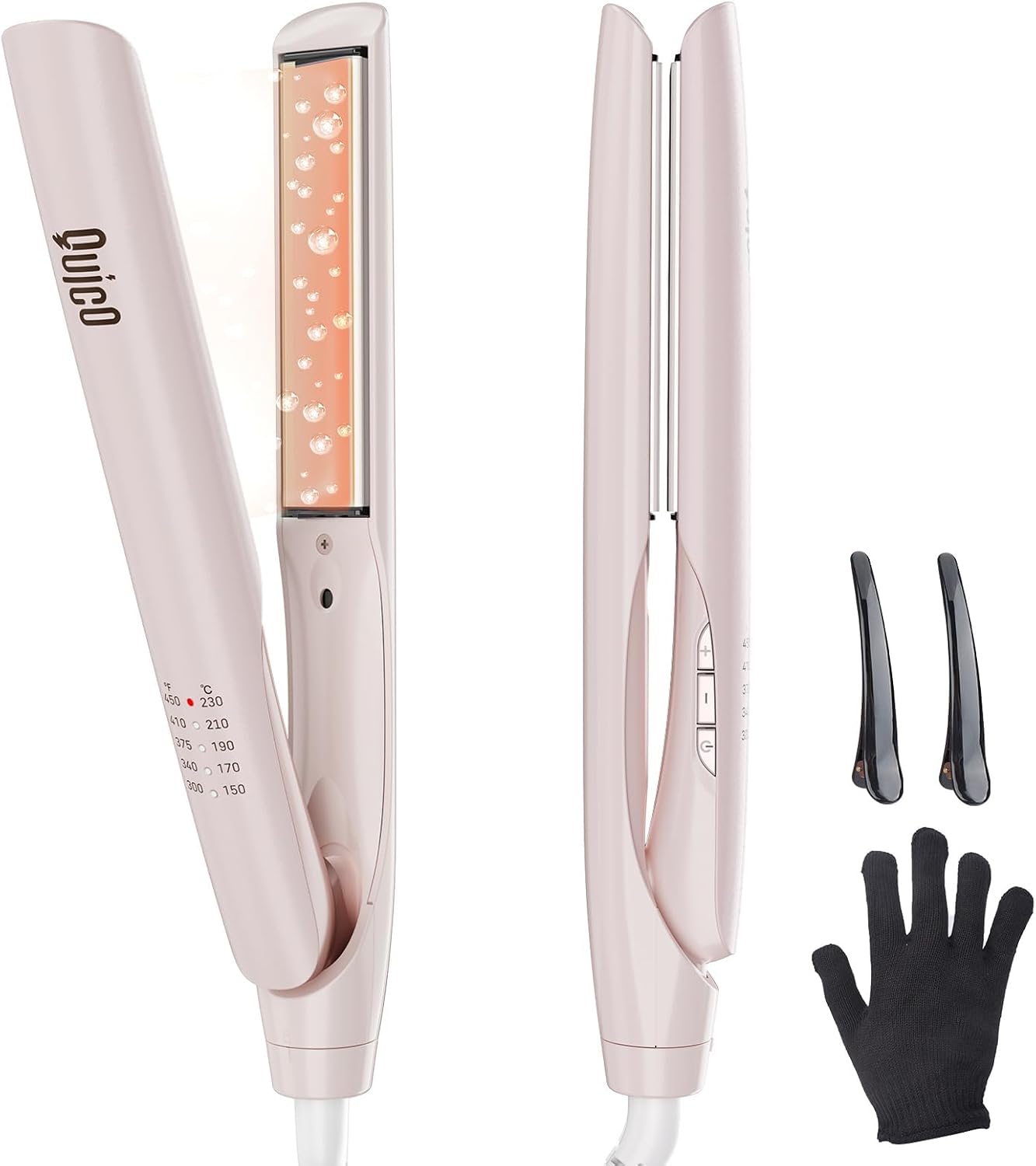 Detalle de Quico Upgrade Hair Straightener, 100-240V Dual Voltage Travel Flat Iron with 5 Heat Settings and Auto Shut-Off