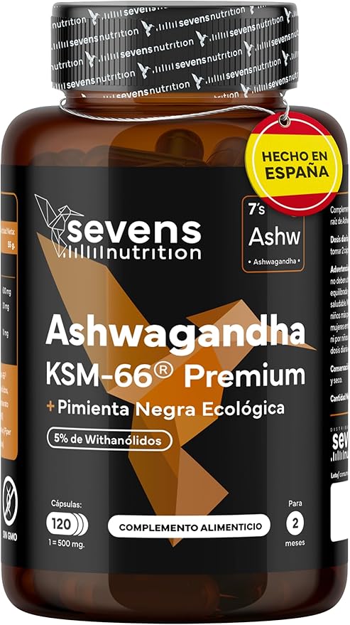 Detalle de Ashwagandha KSM-66 💊 Pura con Pimienta Negra - 120 Cápsulas
