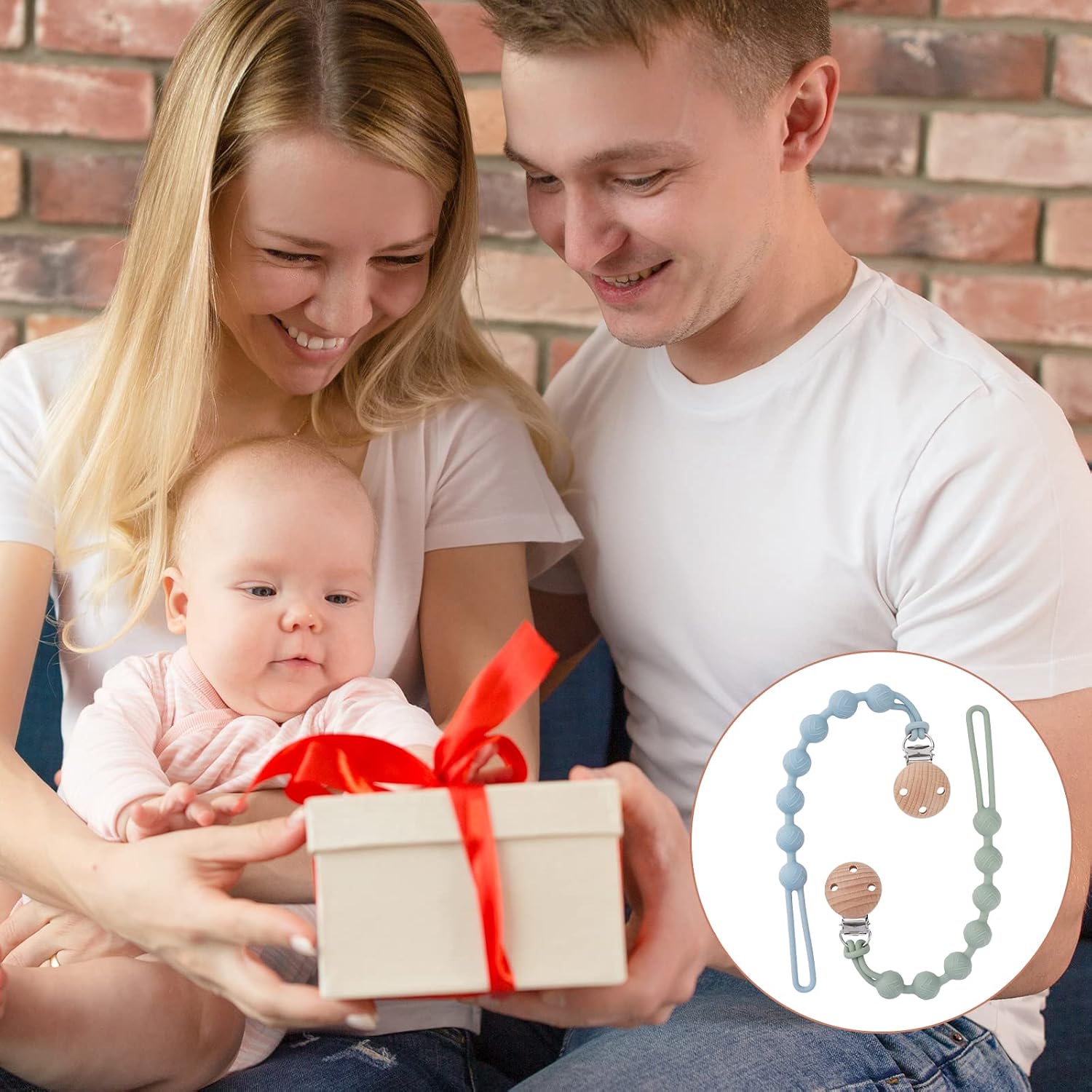 Thumbnail 6 de EYOGO Silicone Dummy Clip for Baby – One-Piece Pacifier Clip (2 Pack: Sage + Ether)