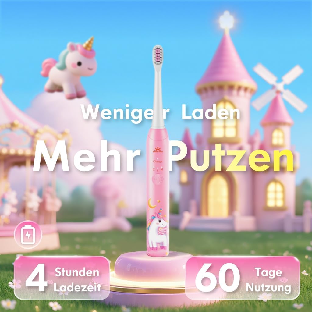 Thumbnail 6 de Kinder-Schallzahnbürste für 3–12 Jahre: elektrische Zahnbürste Einhorn Neu Rosa mit Timer & 3 Modi
