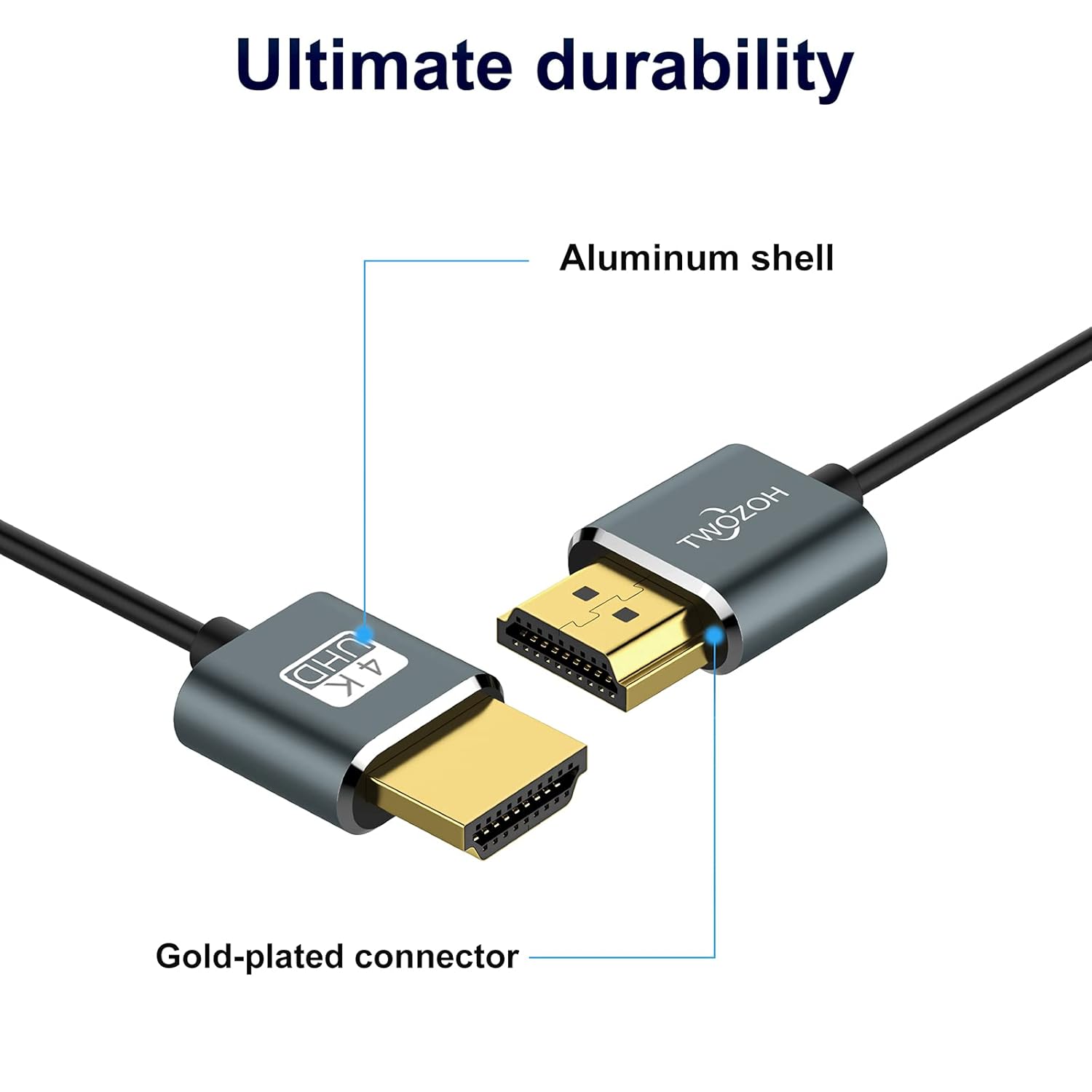 Detalle de Twozoh Câble HDMI ultra fin 3M – Lot de 2, haute vitesse 4K@60Hz