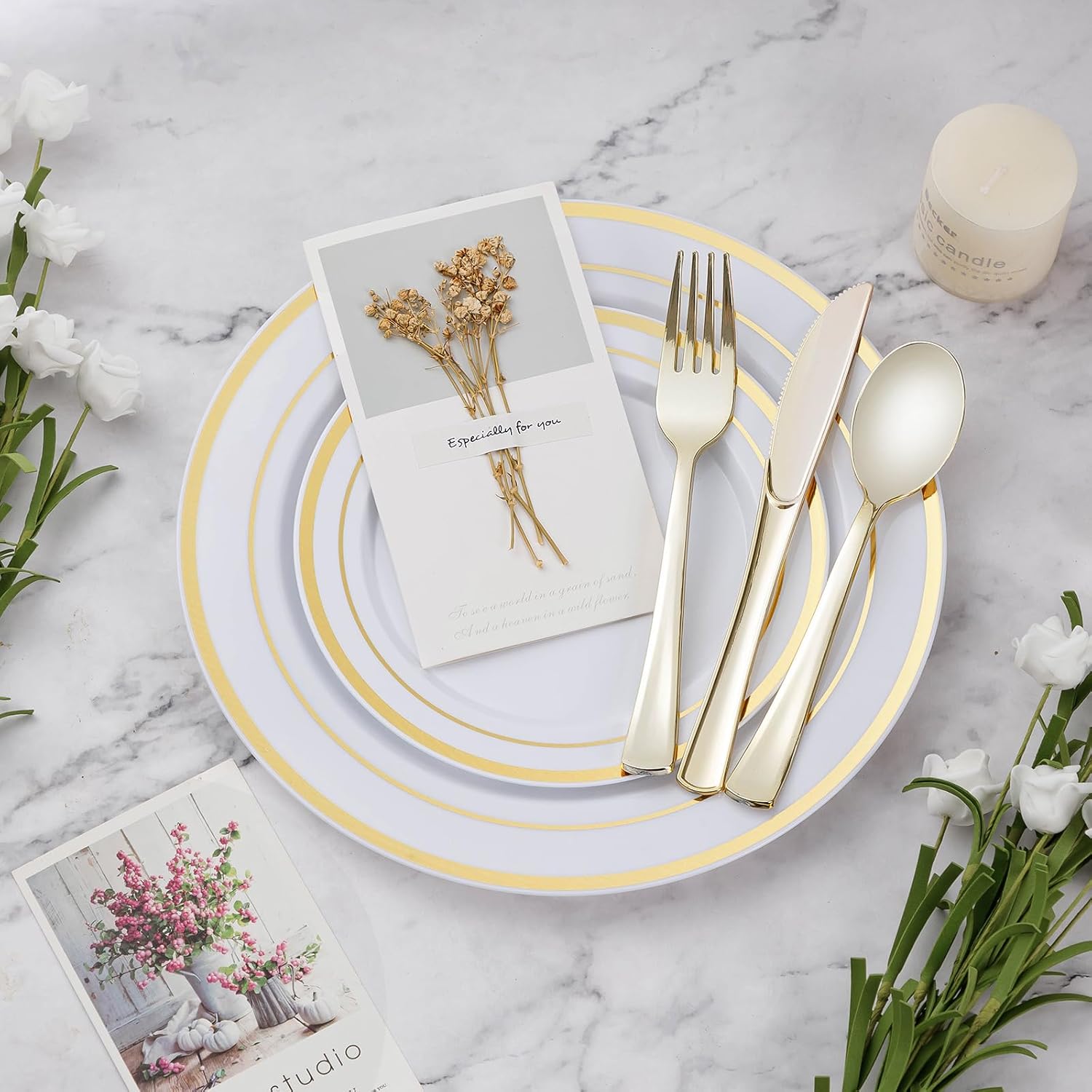Thumbnail 3 de BESTVIP 600-piece Gold Dinnerware Set 🍽️
