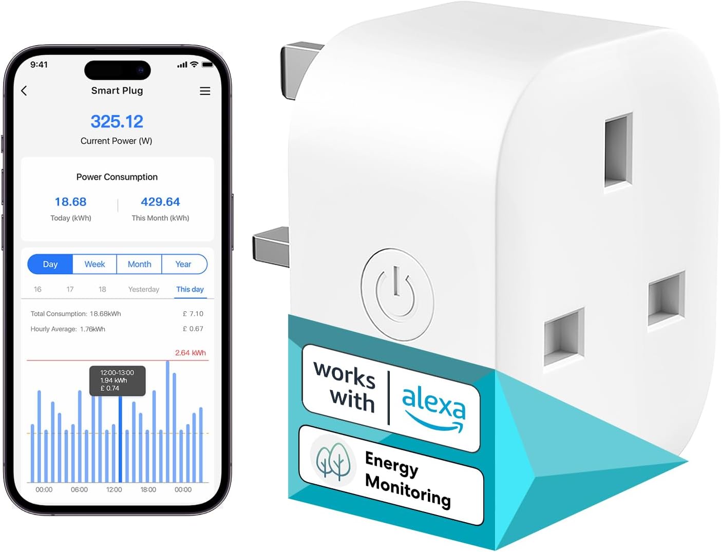 Detalle de Meross Smart Plug with energy monitoring, 13A