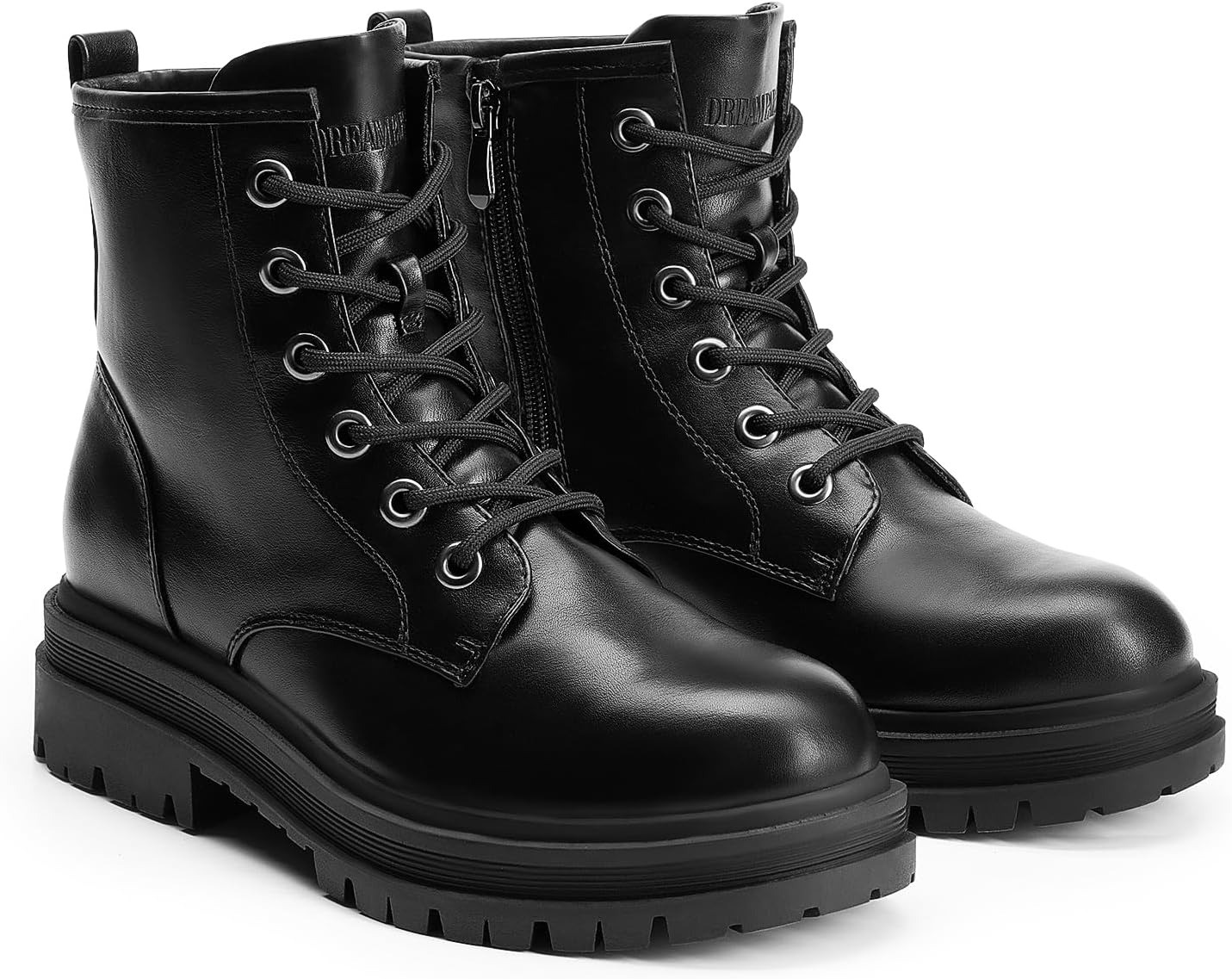 Detalle 2 de DREAM PAIRS Combat Boots Ankle Booties: Lace-Up Convenience, Side Zipper, and Lug Sole