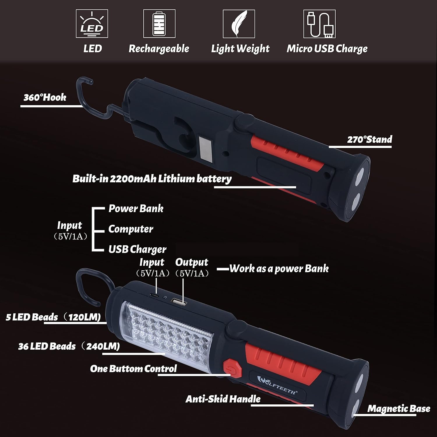 Thumbnail 5 de Wolfteeth Rechargeable Work Light 1,000 lm 🔦
