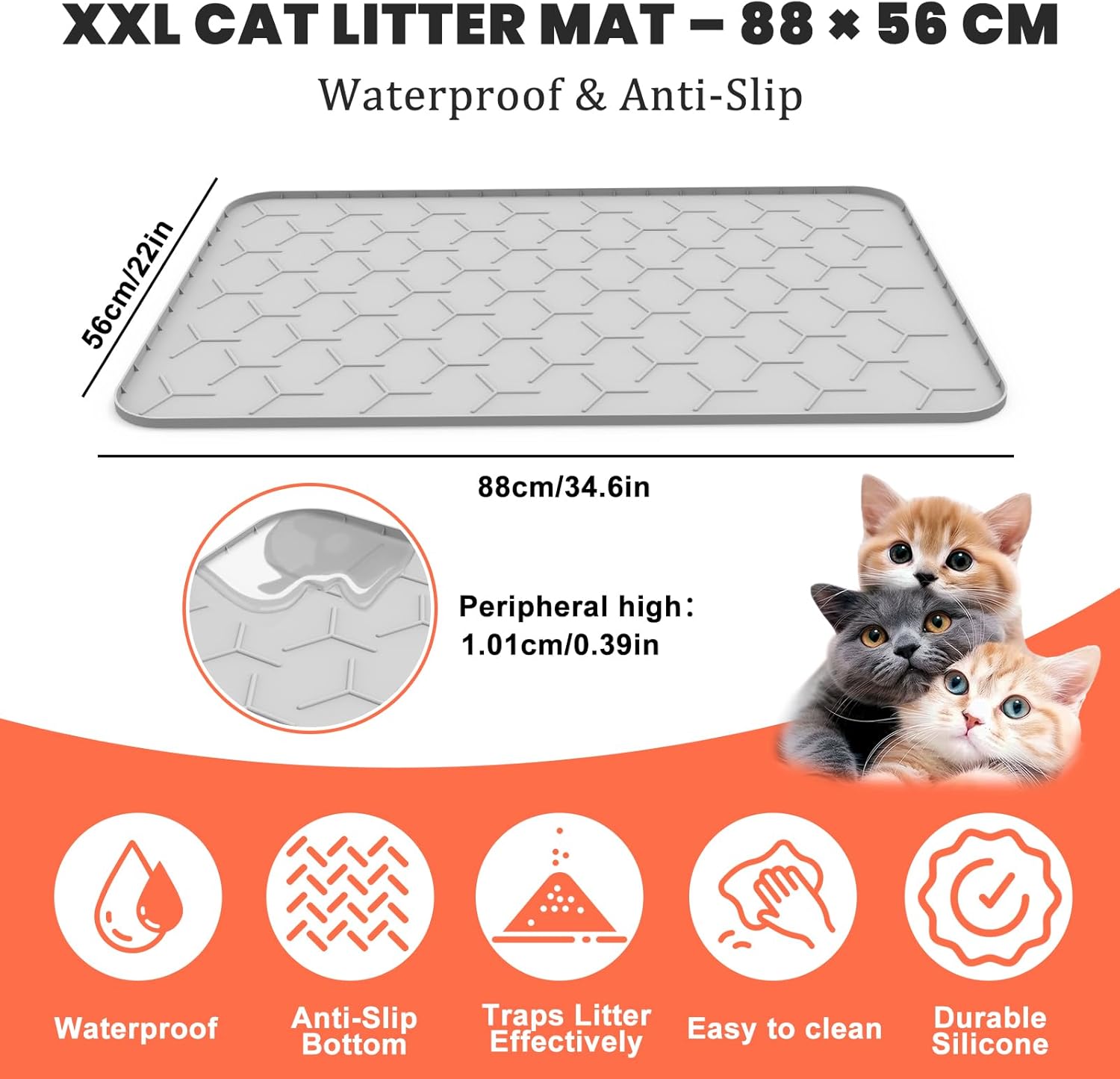 Detalle 2 de Katzenstreu Matte XXL 88 × 56 cm Grau