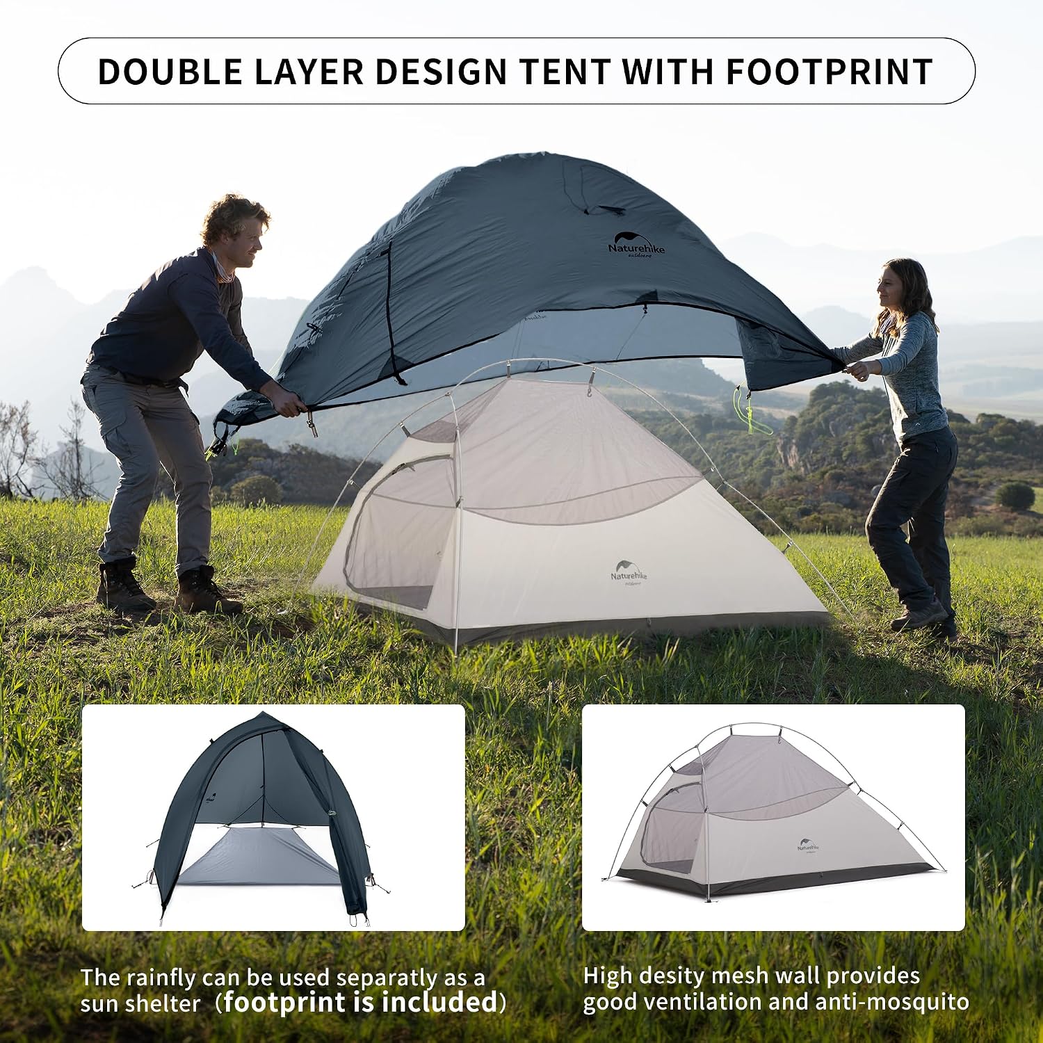 Detalle 2 de Naturehike Cloud Up Pro/Base/UL/EXT Zelt 2 Personen – Leichtes Kuppelzelt für Outdoor-Trekking