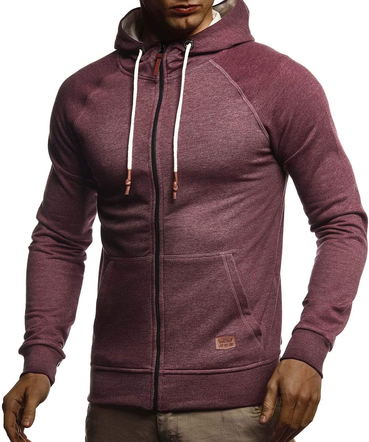Detalle de Leif Nelson LN8124 Veste de survêtement à capuche pour homme — coupe ajustée, coton, noir