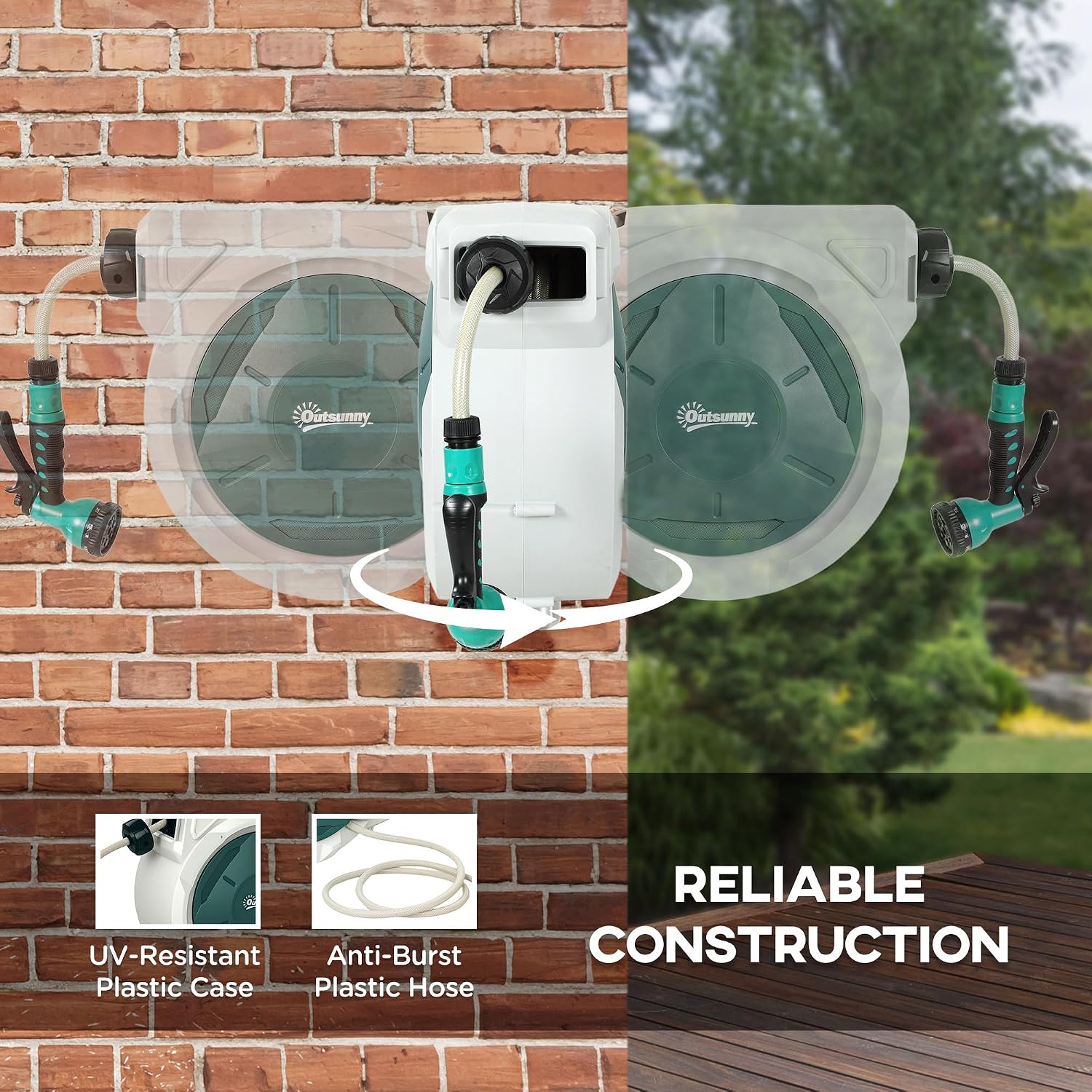 Thumbnail 4 de Outsunny 84H-323V01GN Retractable Hose Reel, 20m Hose, 180° Swivel
