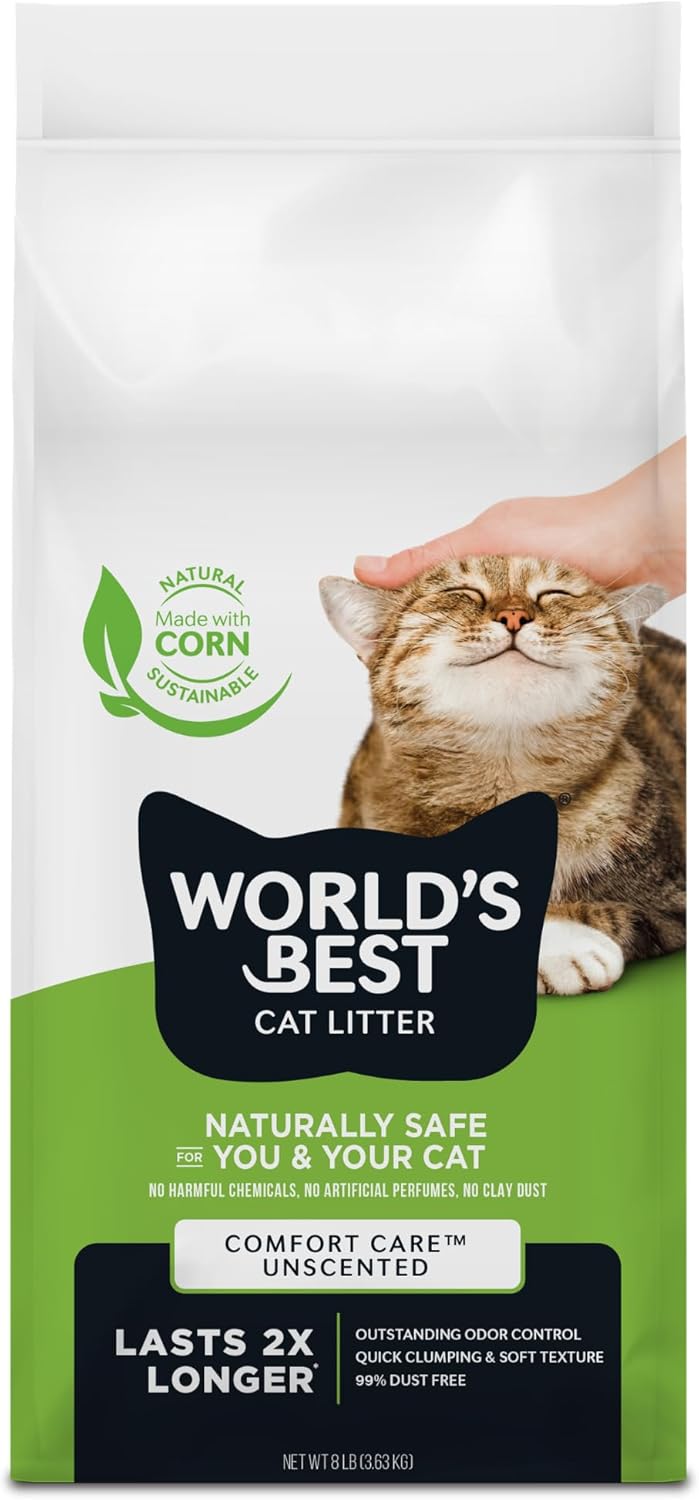 Detalle 2 de WORLD'S BEST CAT LITTER Comfort Care Unscented (28 lb) – Natural Corn, Quick Clumping, Flushable & 99% Dust Free