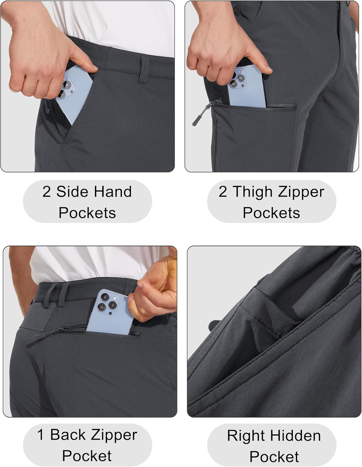 Detalle de MAGCOMSEN Men's Hiking Pants, 6-Pocket Water-Resistant Ripstop