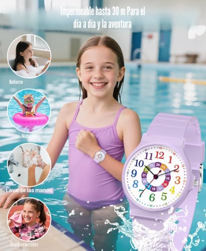 Detalle de SOCICO Reloj analógico para aprender la hora – diseño camuflaje, resistente y seguro para niños