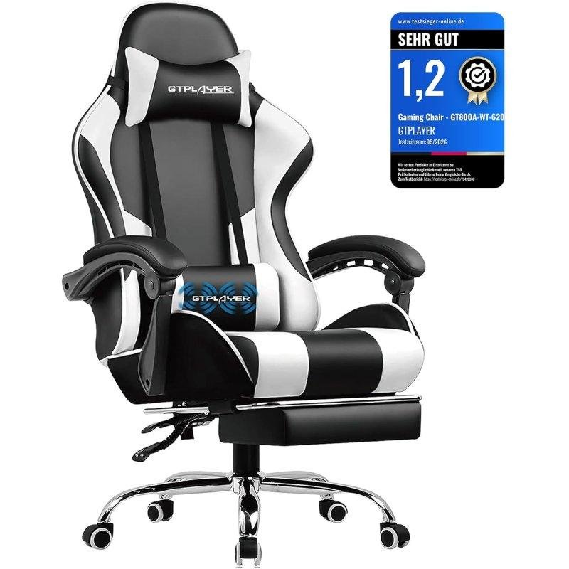 Thumbnail 3 de GTPLAYER silla gaming ergonómica blanca con masaje lumbar y reposapiés extensible