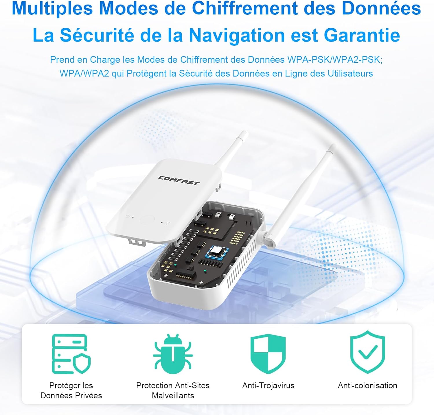 Thumbnail 5 de COMFAST répéteur WiFi N300 2,4 GHz (2 antennes) avec WPS