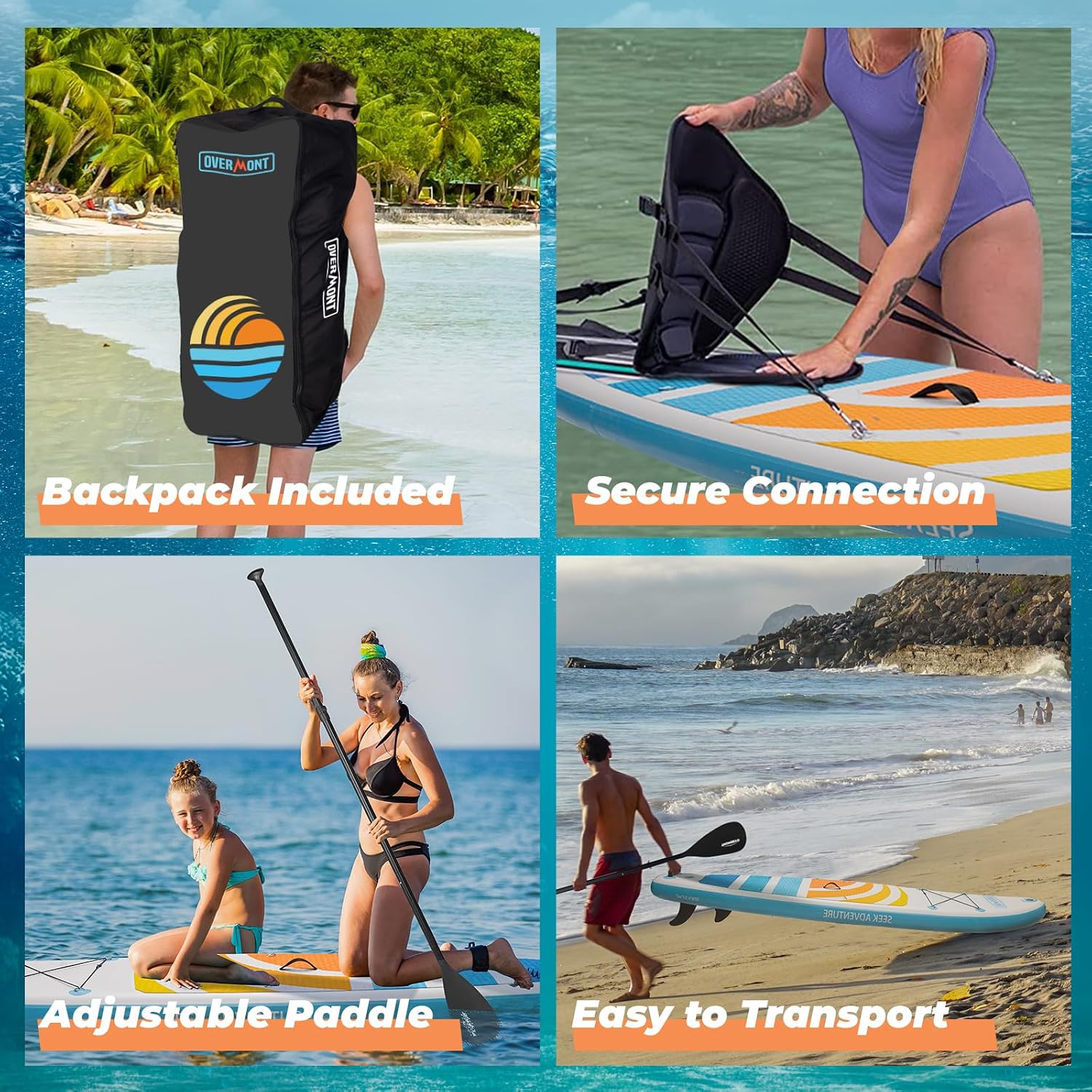 Detalle 2 de Overmont Tavola Stand Up Paddle SUP Gonfiabile 323×84×15 cm – Kit Completo per Adulti