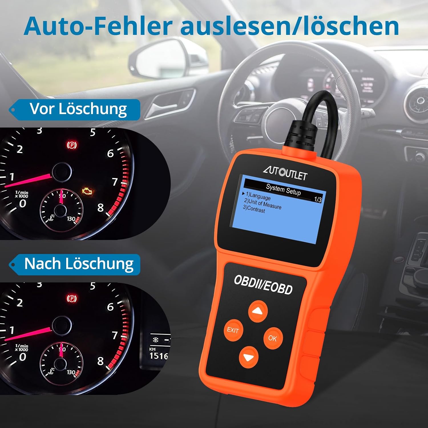 Thumbnail 5 de AUTOUTLET OBD2 Diagnosegerät (OBDII/EOBD), Codeleser mit DTC-Definition, 10 Sprachen, Daten in Echtzeit