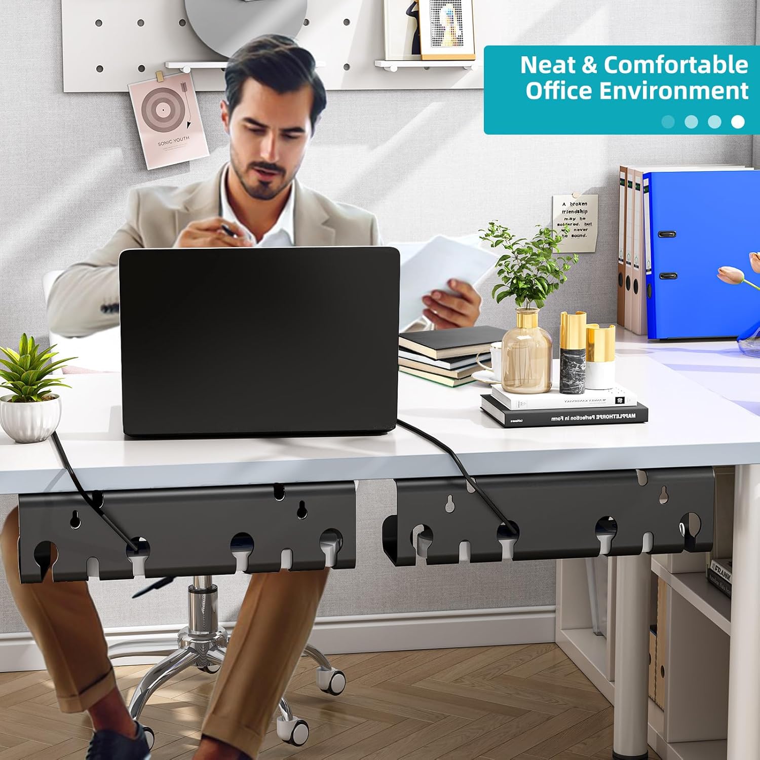 Thumbnail 4 de Under Desk Cable Management Tray 43x10x10cm 📦