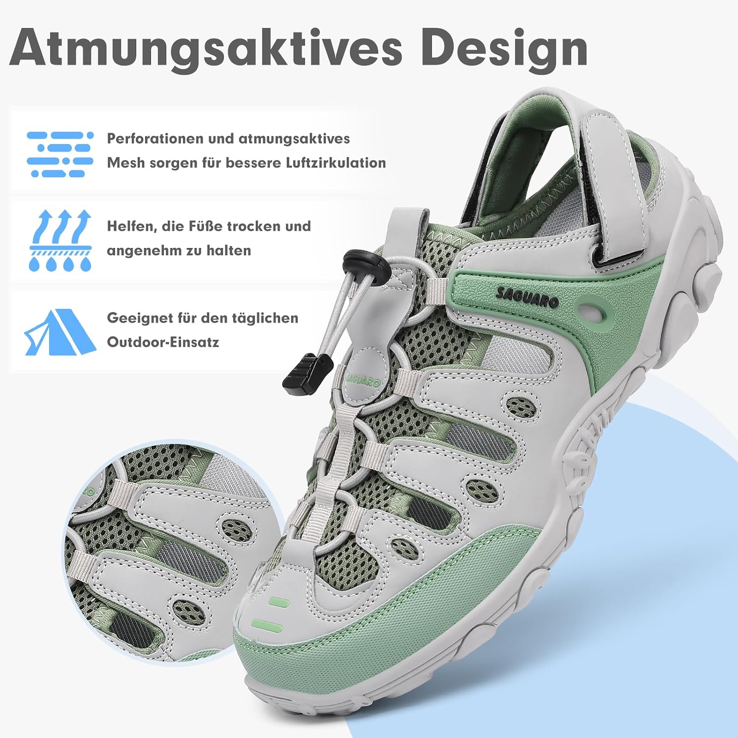 Detalle de SAGUARO Sandalen Herren/Damen – Bequeme, atmungsaktive Outdoor Trekking-Sandalen mit geschlossenen Zehen