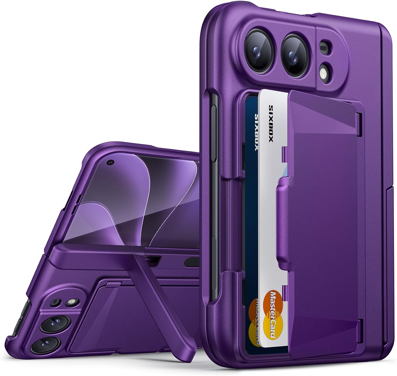 Detalle de SIXBOX iPhone Duo Wallet Case with Card Holder, Hinge Guard and Kickstand