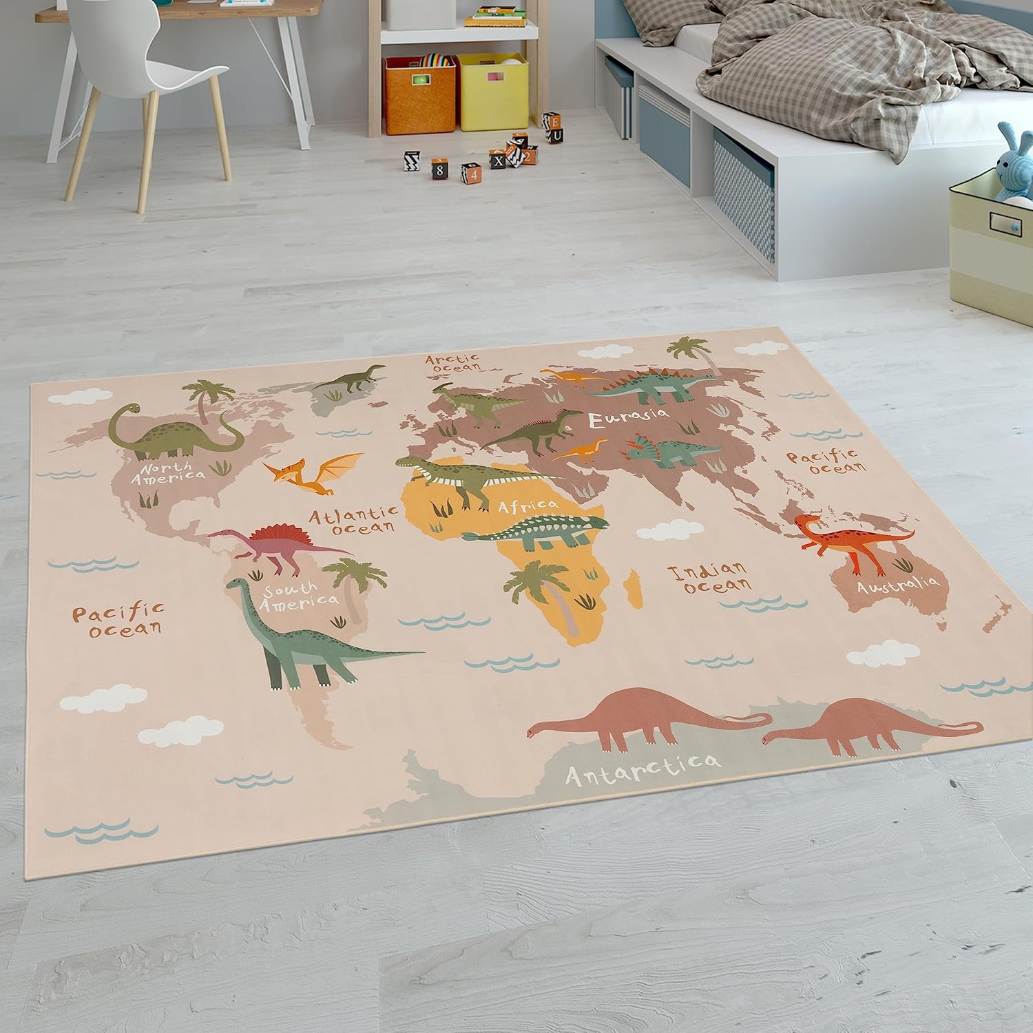 Detalle de Paco Home Tapis Enfant Rond 200 cm – Beige 3, Antidérapant et Confortable