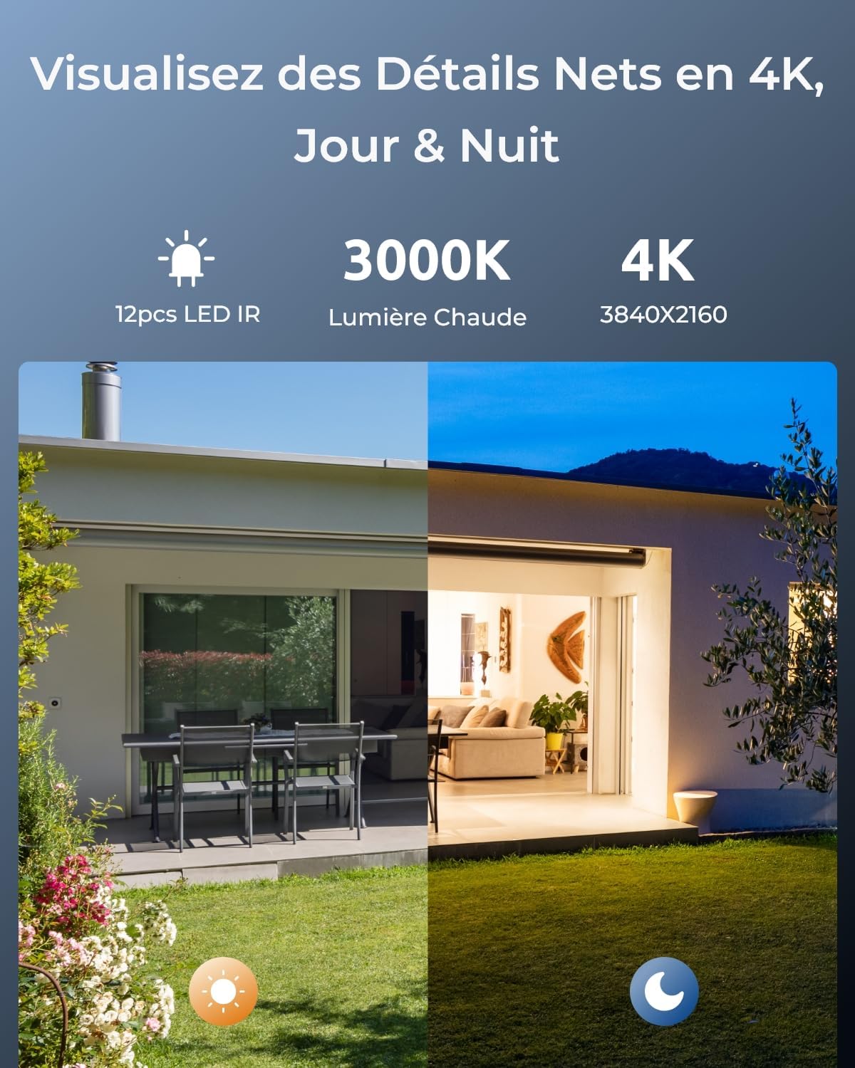 Detalle de Reolink 4K Wi‑Fi: kit 4 caméras extérieures + NVR 12 canaux (RLK12-800WPT4)