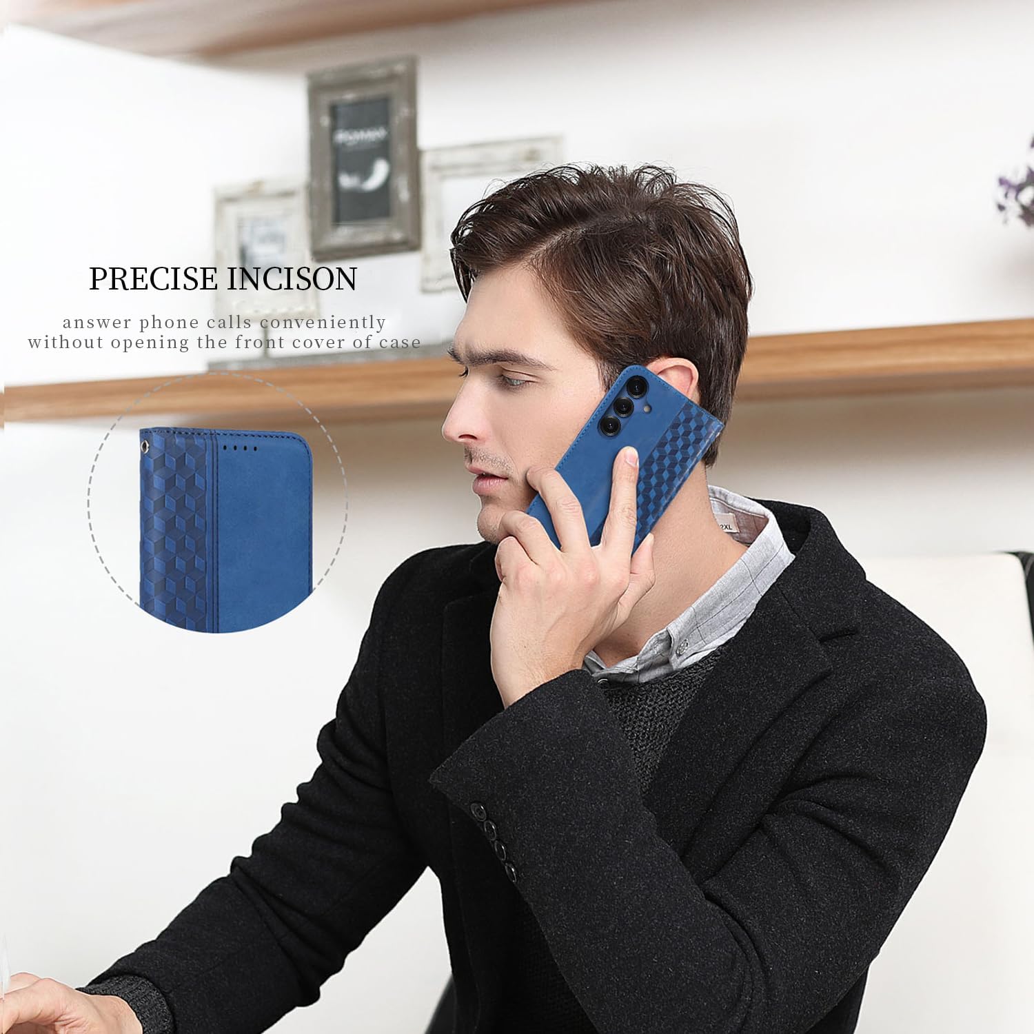 Detalle de CXTcase Samsung Galaxy S25 Hülle – PU-Leder Flip Case mit magnetischem Stoßschutz, blau