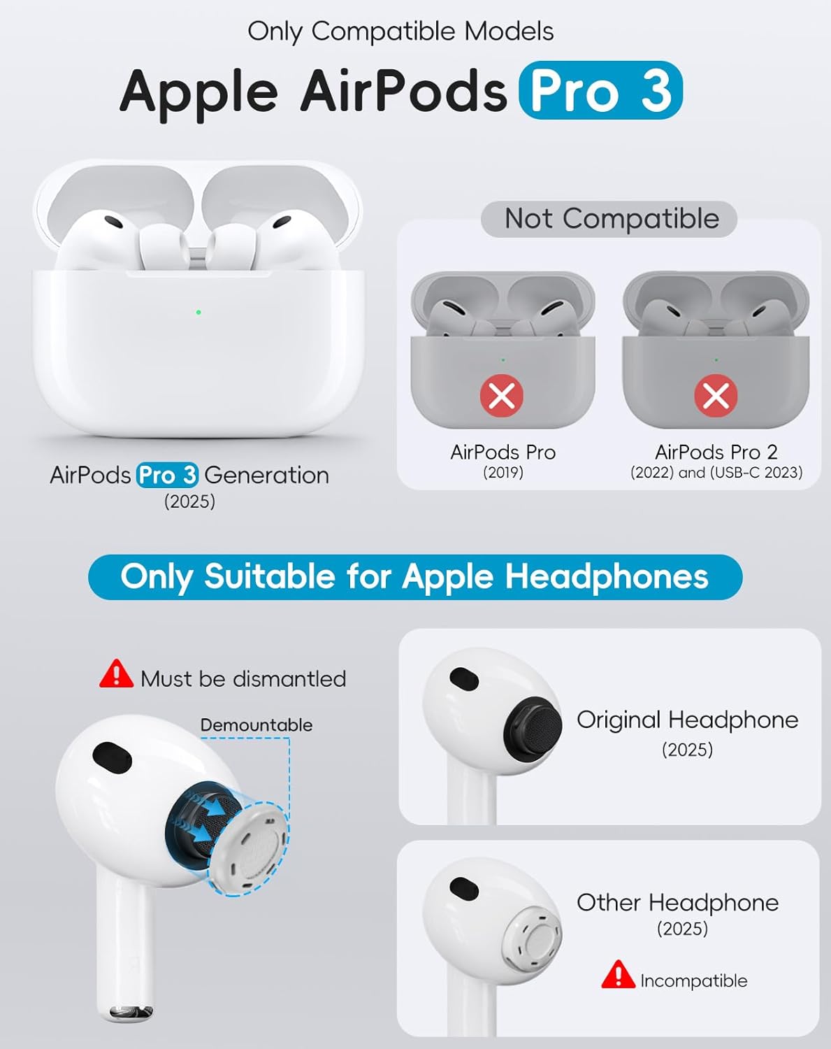 Detalle de TNSNK Ersatz-Ohrstöpsel für AirPods Pro 3 (2025) – 5 Paar, Silikon, Anti-Slip, inkl. Reinigungskit & Organizer (XXS–L) Weiß