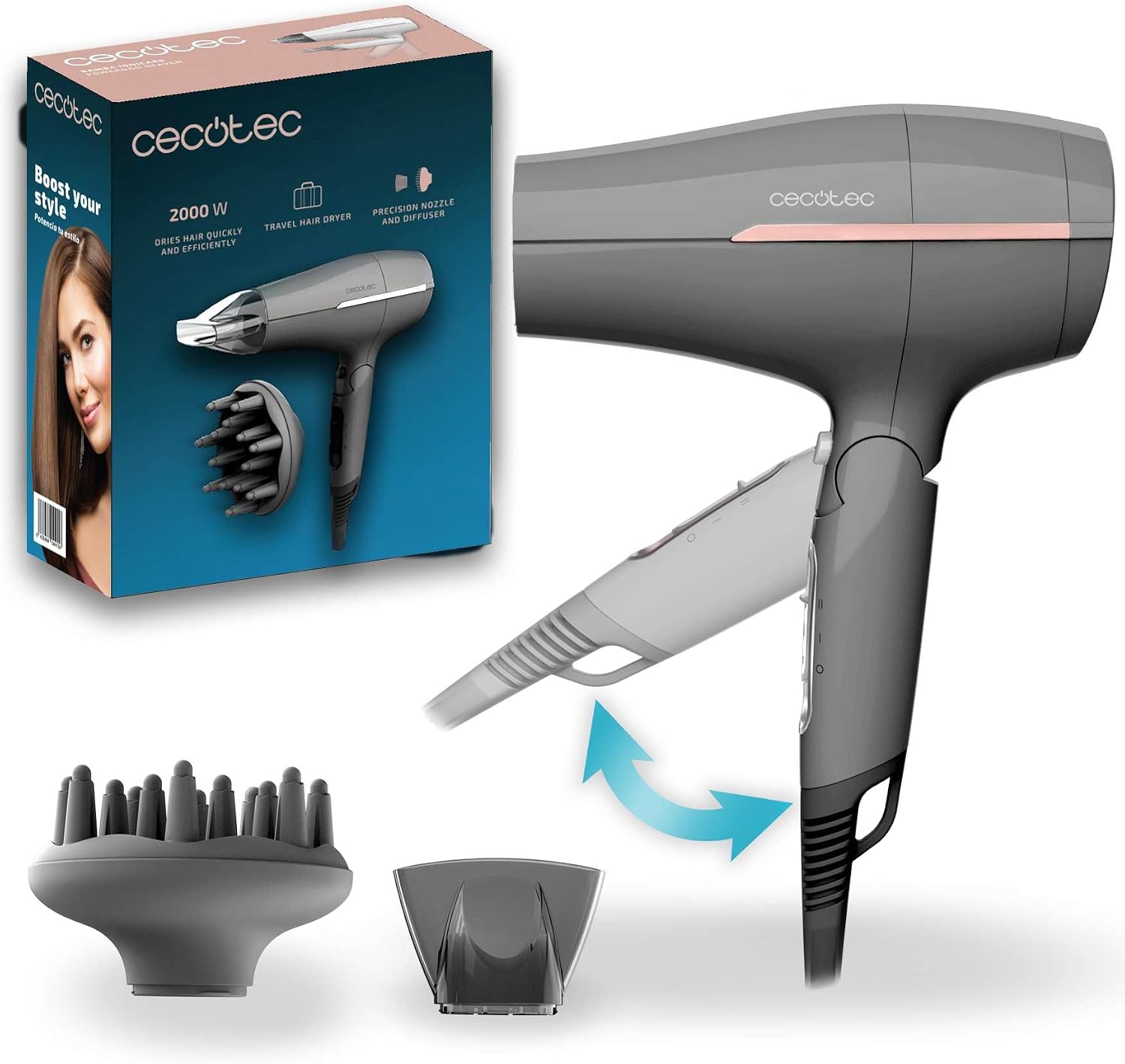 Detalle de Cecotec IoniCare Power&Go 2000W asciugacapelli da viaggio