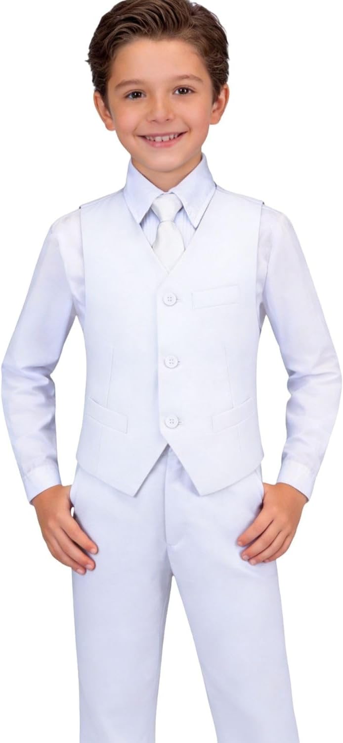 Detalle de Visaccy Boys Formal Slim Fit Suit Set (12) – Versatile Black Dress Outfit for Ring Bearer and Special Occasions