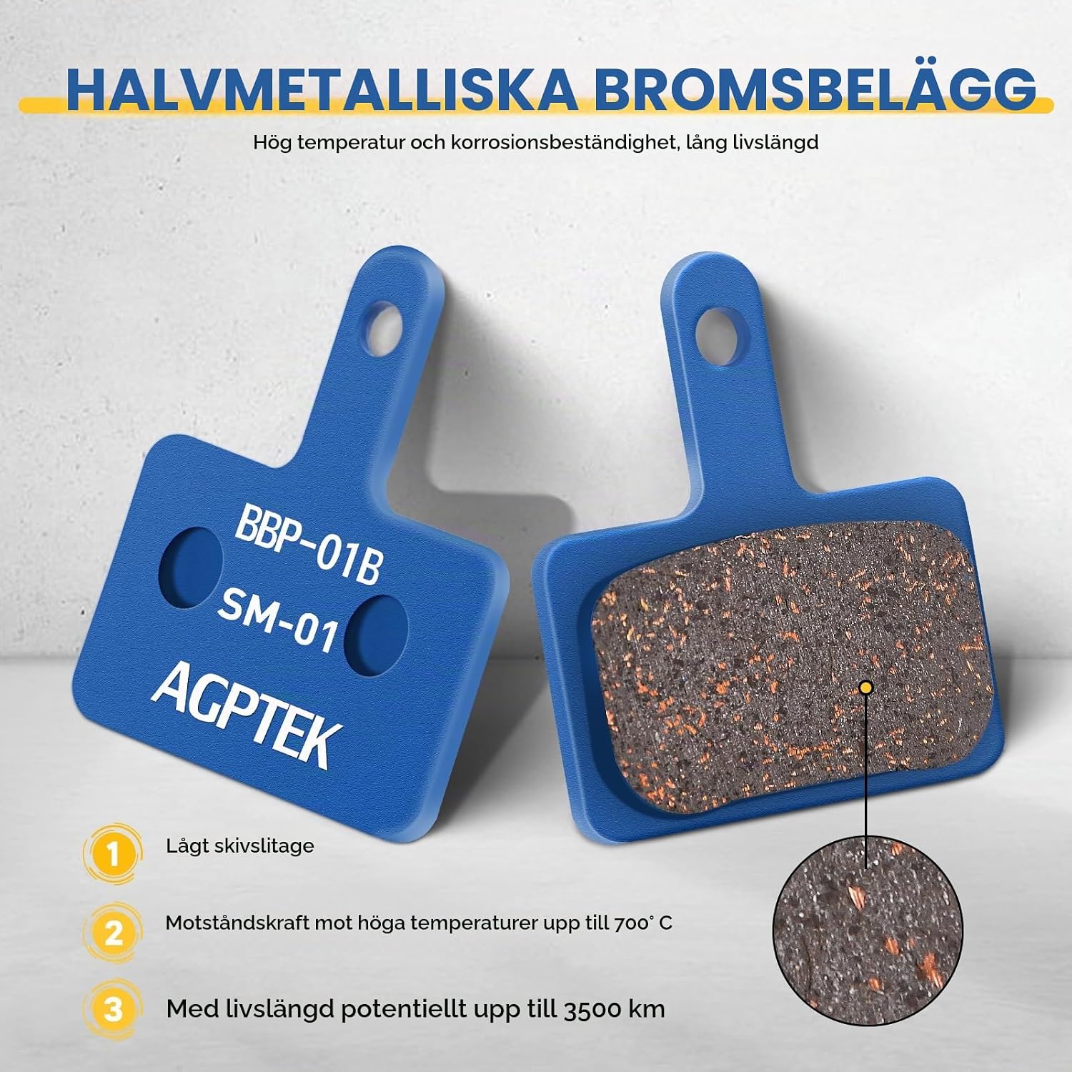 Detalle de AGPTEK bromsbelägg för skivbromsar, 4-pack med harts, kevlar- och kopparfiber