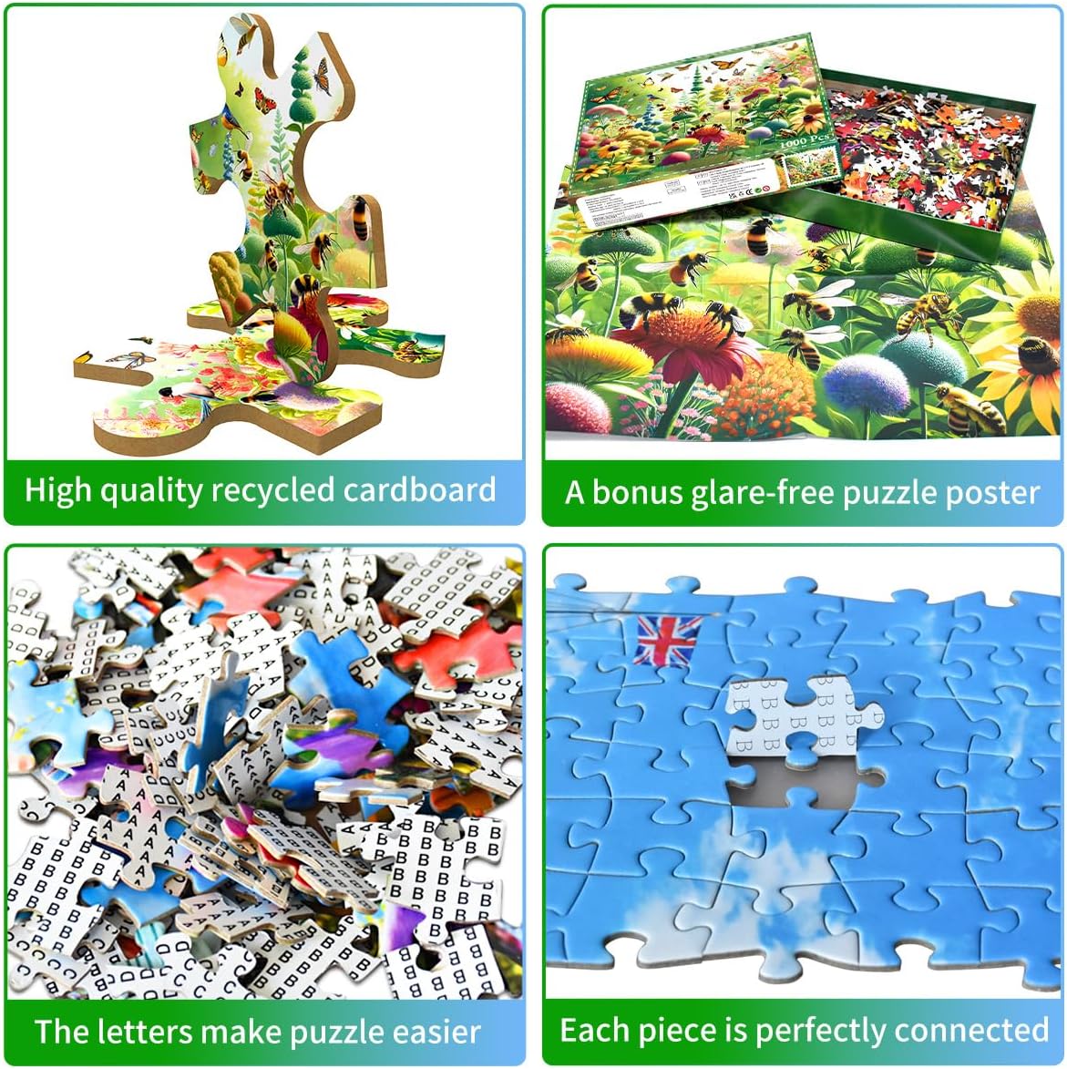 Detalle de Puzzle 1000 Teile für Erwachsene – farbenfrohes Schmetterlinge und Bienen Motiv, inkl. Poster (70 x 50 cm)
