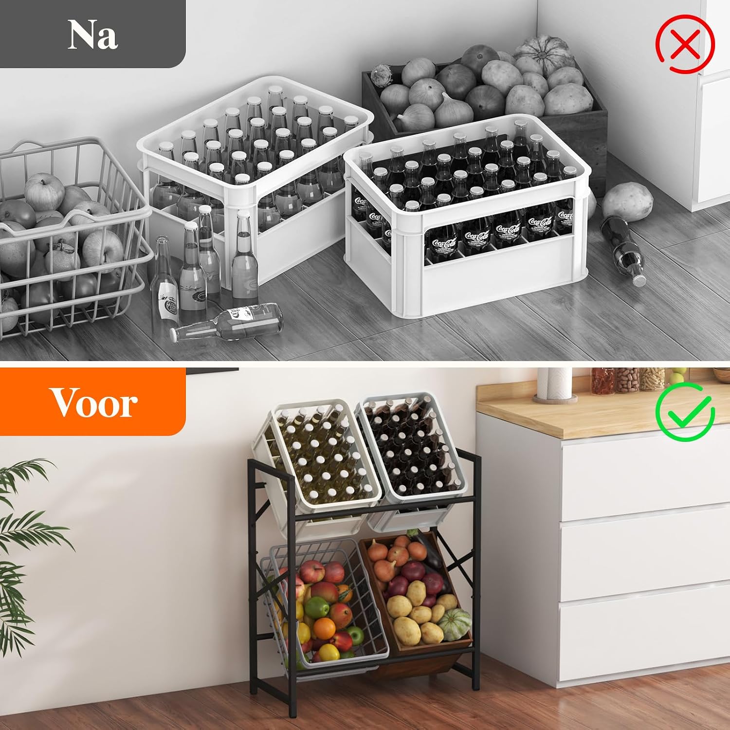 Detalle de Lifewit Drankenrek voor 4 kratten, zwart metalen rek met 4 niveaus
